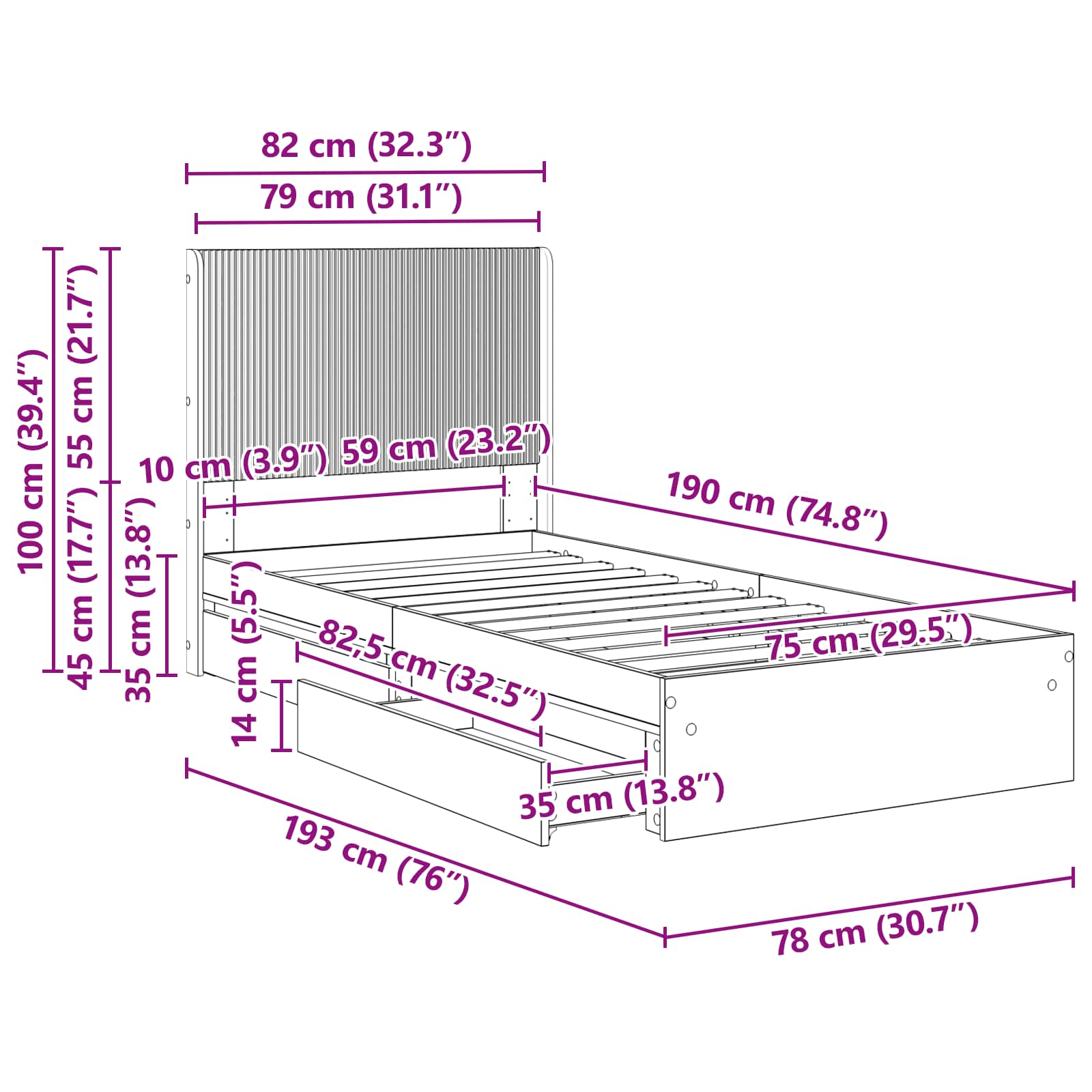 Καλάθι με αποθήκη και κεφαλάρι Γκρι Sonoma 75 x 190 cm - Pakobazaar