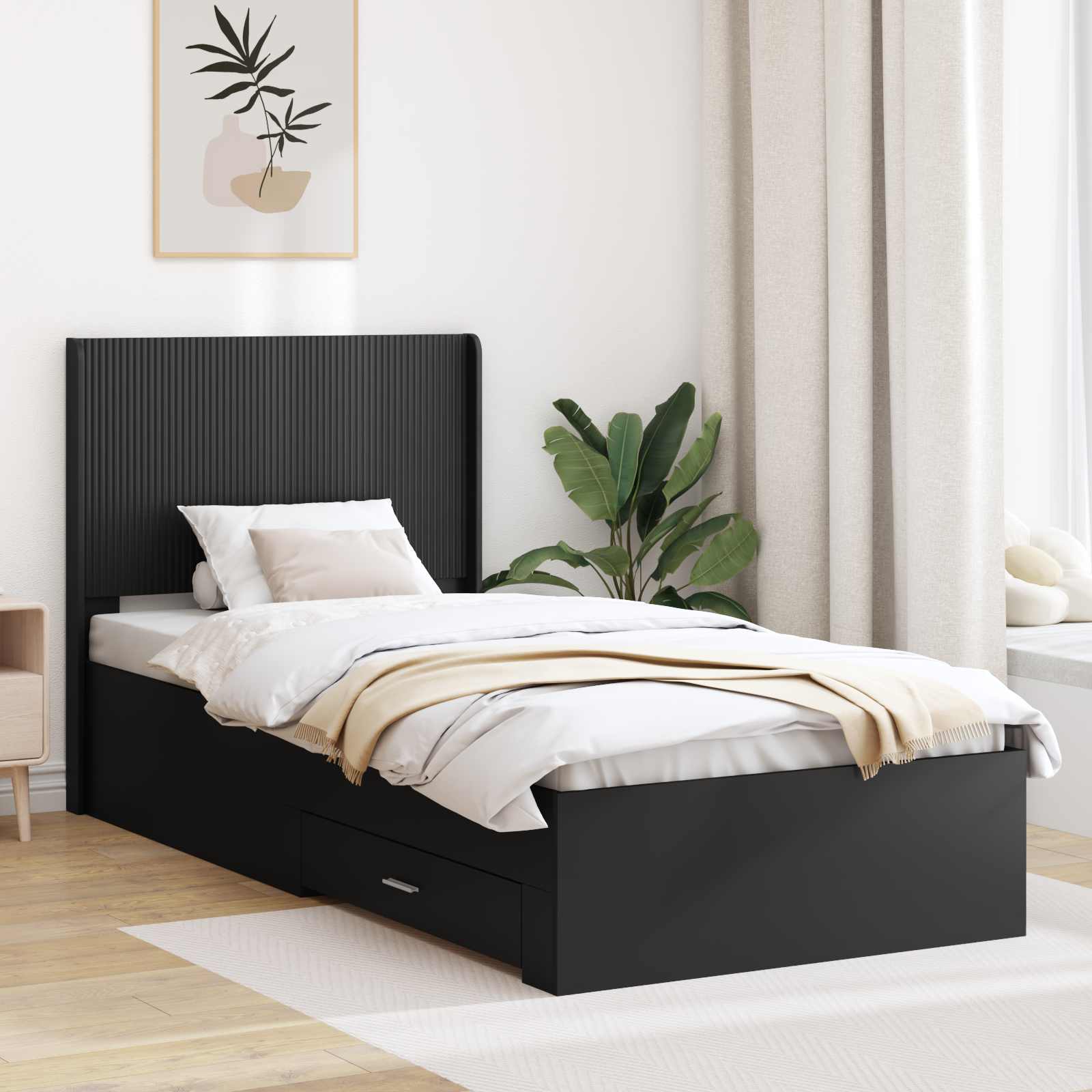 Καλάθι με αποθήκη και κεφαλάρι Μαύρο 90 x 200 cm