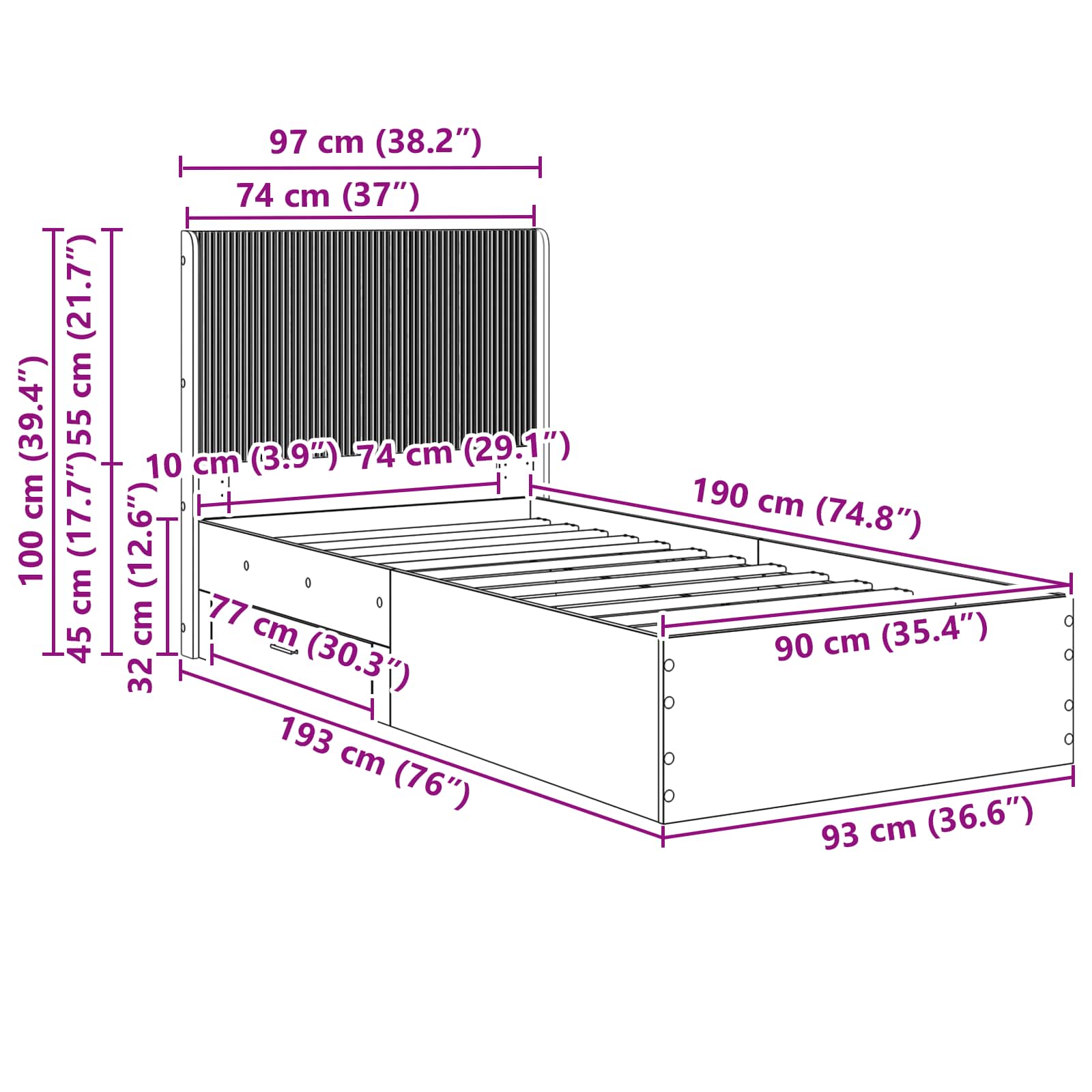 Καλάθι με αποθήκη και κεφαλάρι Γκρι Σκυροδέματος 90 x 190 cm - Pakobazaar