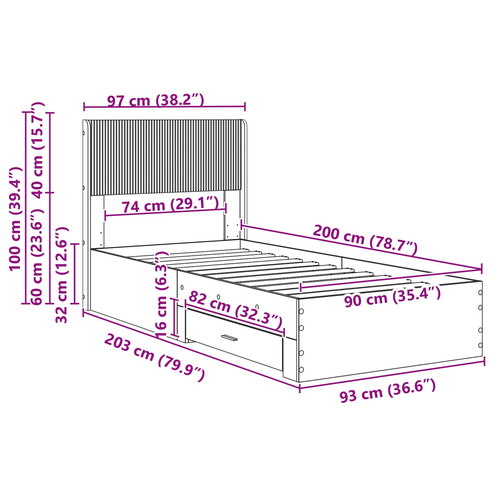 Καλάθι με αποθήκη και κεφαλάρι Μαύρο 90 x 200 cm - Pakobazaar