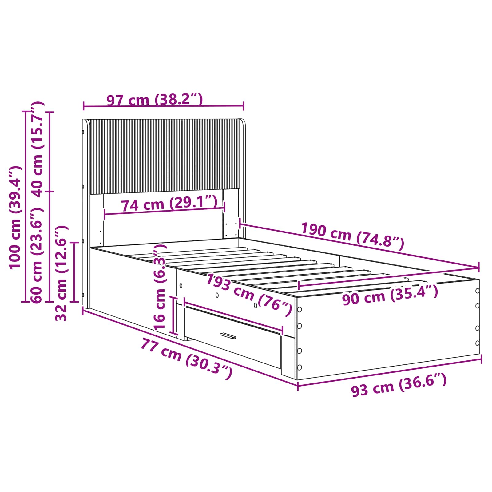 Καλάθι με αποθήκη και κεφαλάρι Λευκό 90 x 190 cm