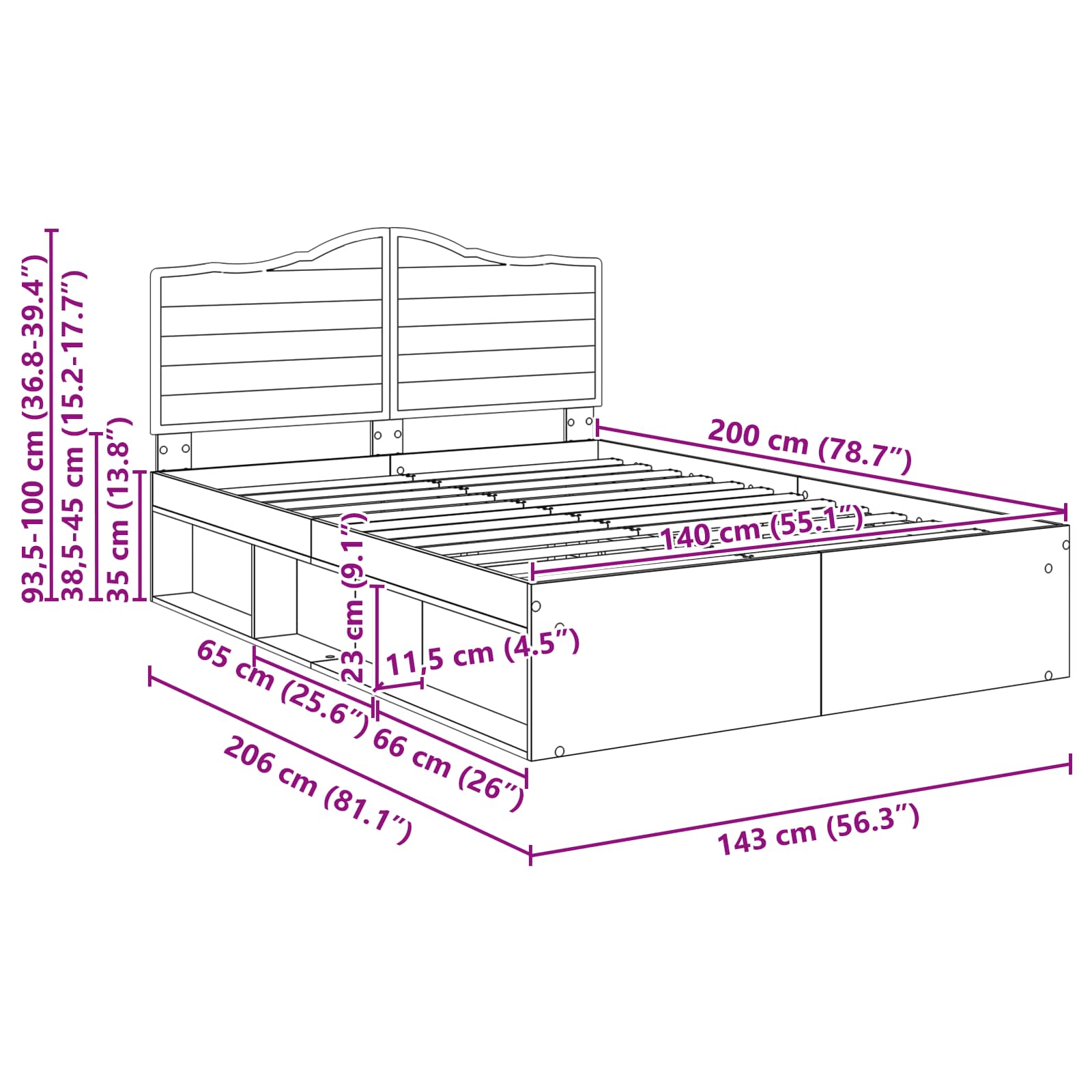 Σκελετός Κρεβατιού Παλιό ξύλο 140 x 200 cm Στερεά ξυλεία πεύκου - Pakobazaar