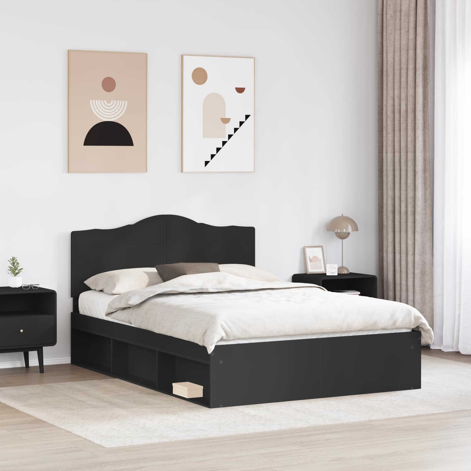 Σκελετός Κρεβατιού Μαύρο 140 x 190 cm Στερεά ξυλεία πεύκου - Pakobazaar