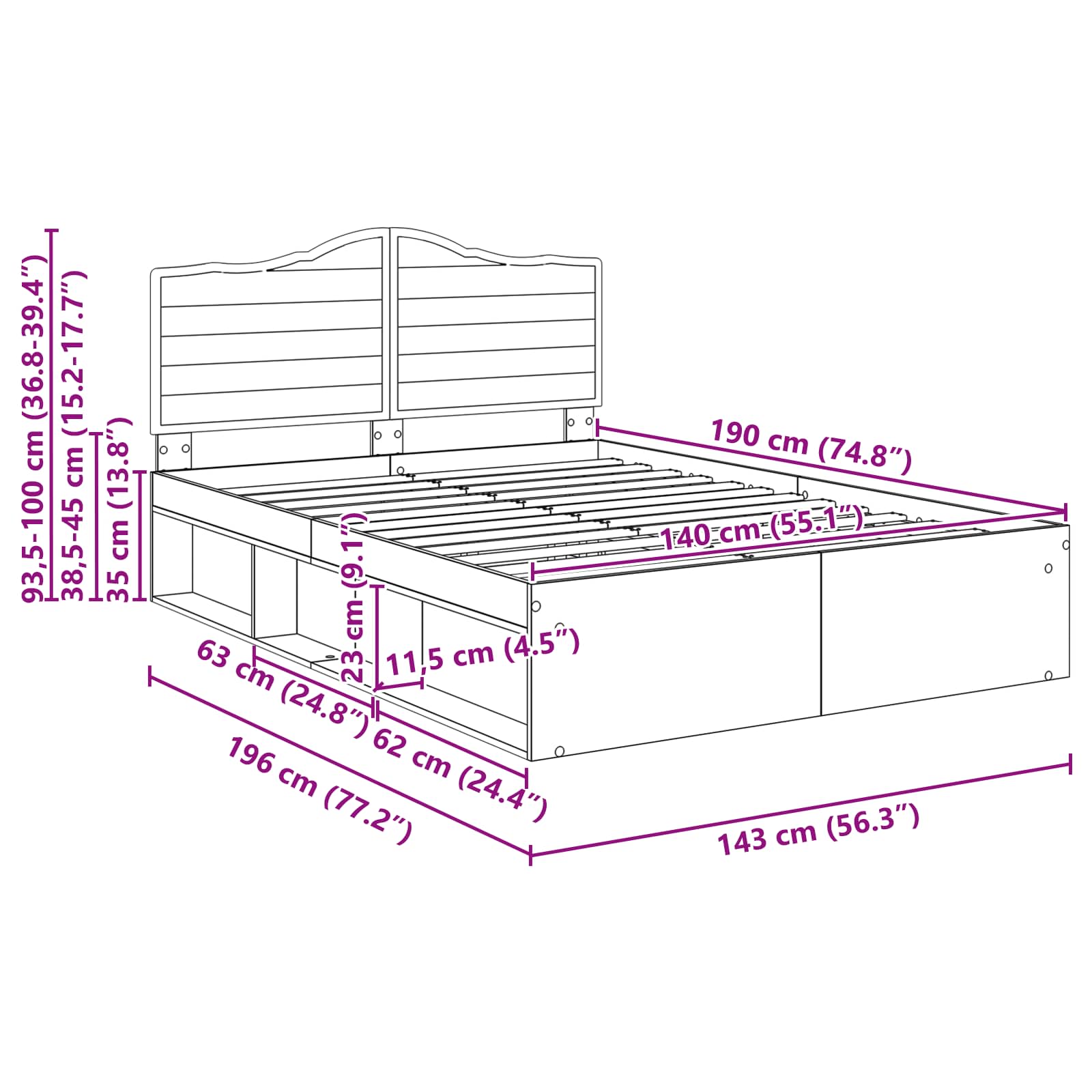 Σκελετός Κρεβατιού Σονόμα 140 x 190 cm Στερεά ξυλεία πεύκου