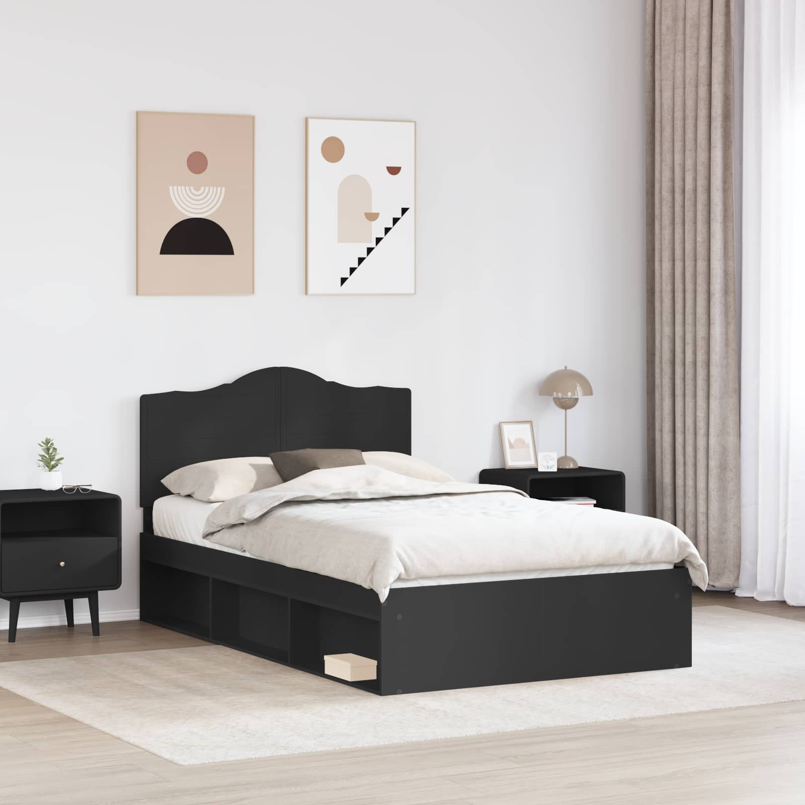 Σκελετός Κρεβατιού Μαύρο 135 x 190 cm Στερεά ξυλεία πεύκου