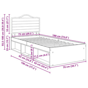 Σκελετός Κρεβατιού Δρύς Sonoma 75 x 190 cm Στερεά ξυλεία πεύκου