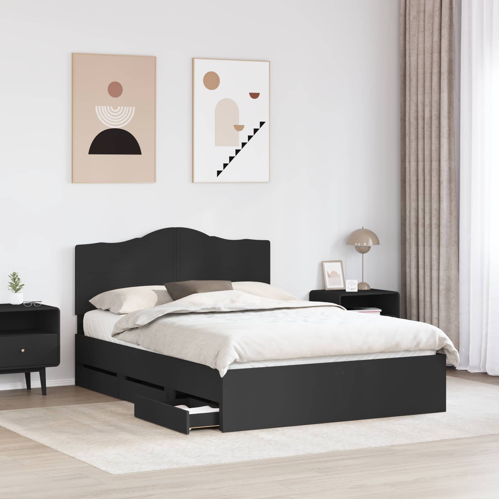 Σκελετός Κρεβατιού Μαύρο 150 x 200 cm Μηχανήματος Ξύλο