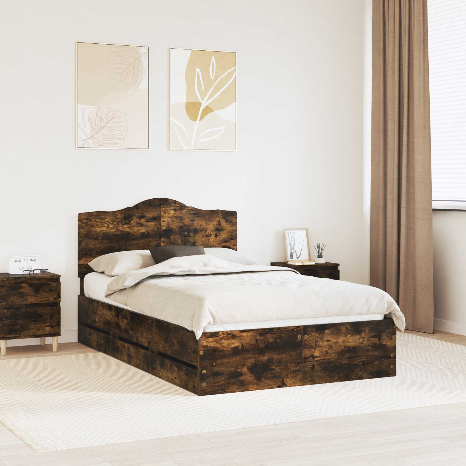 Σκελετός Κρεβατιού Καπνιστή Δρυς 135 x 190 cm Μηχανήματος Ξύλο