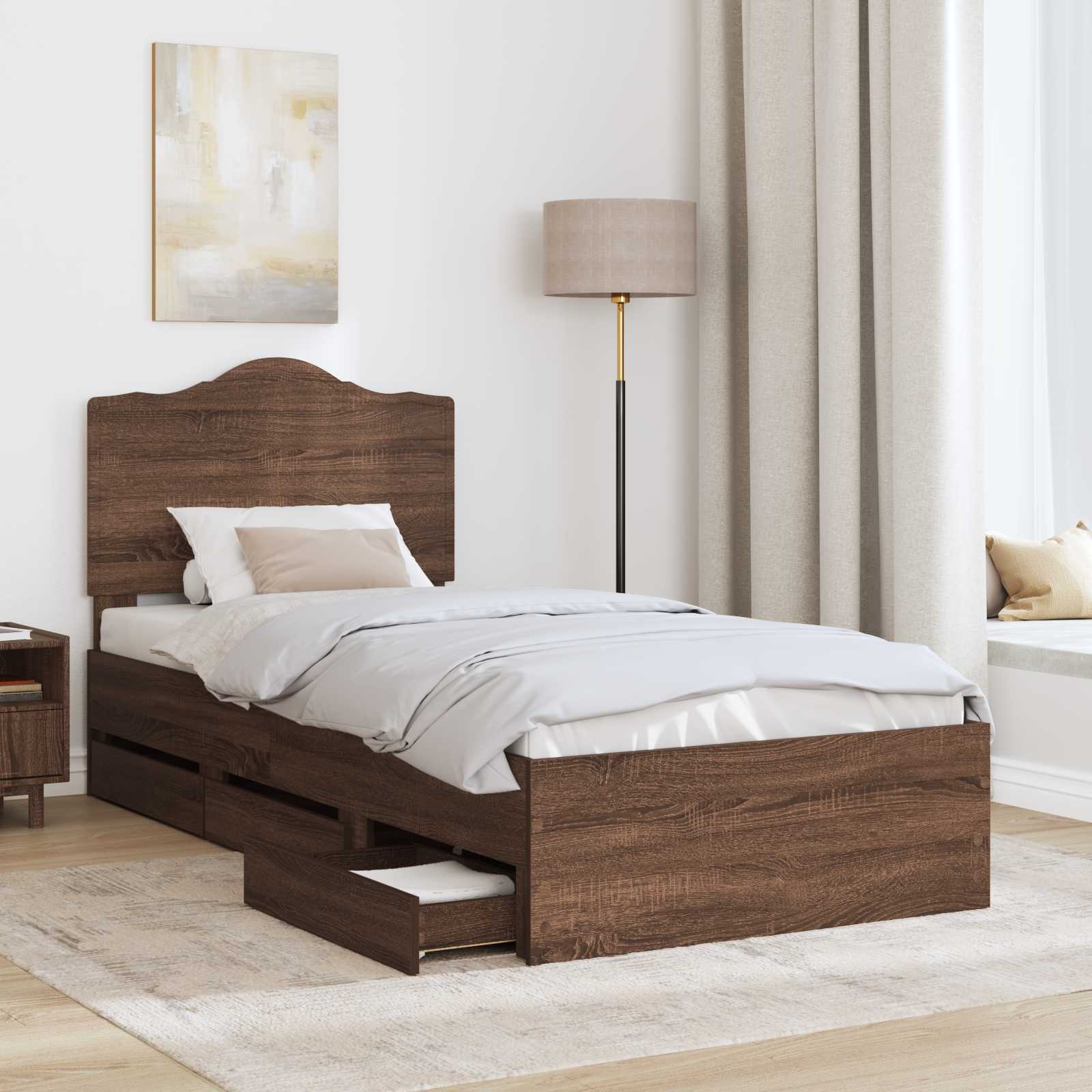 Σκελετός Κρεβατιού Καφέ δρυς 100 x 200 cm Μηχανήματος Ξύλο