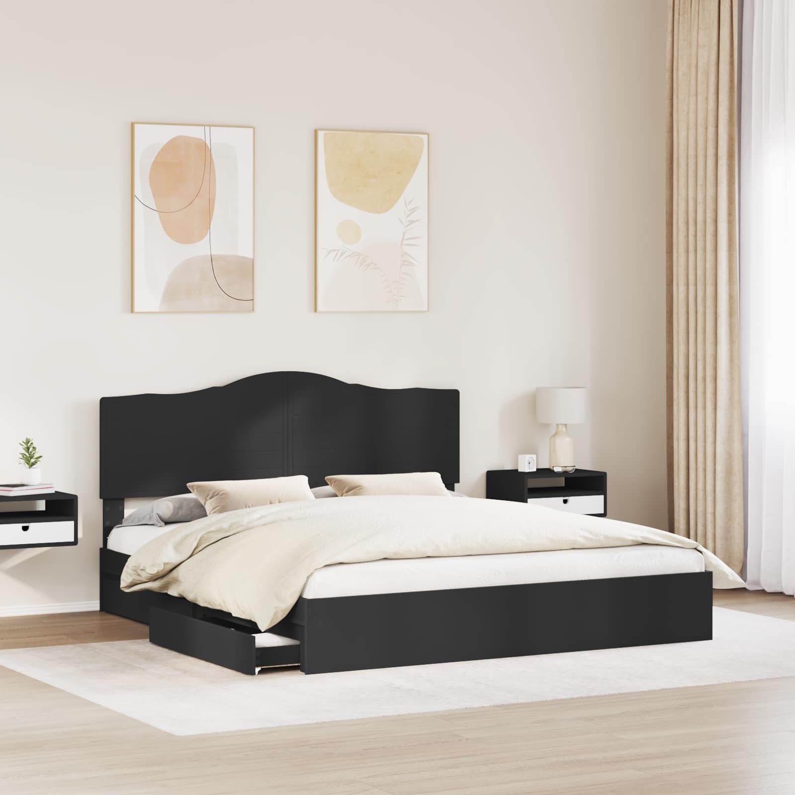 Κρεβάτι Αποθήκης Μαύρο 180 x 200 cm Επεξεργασμένο Ξύλο