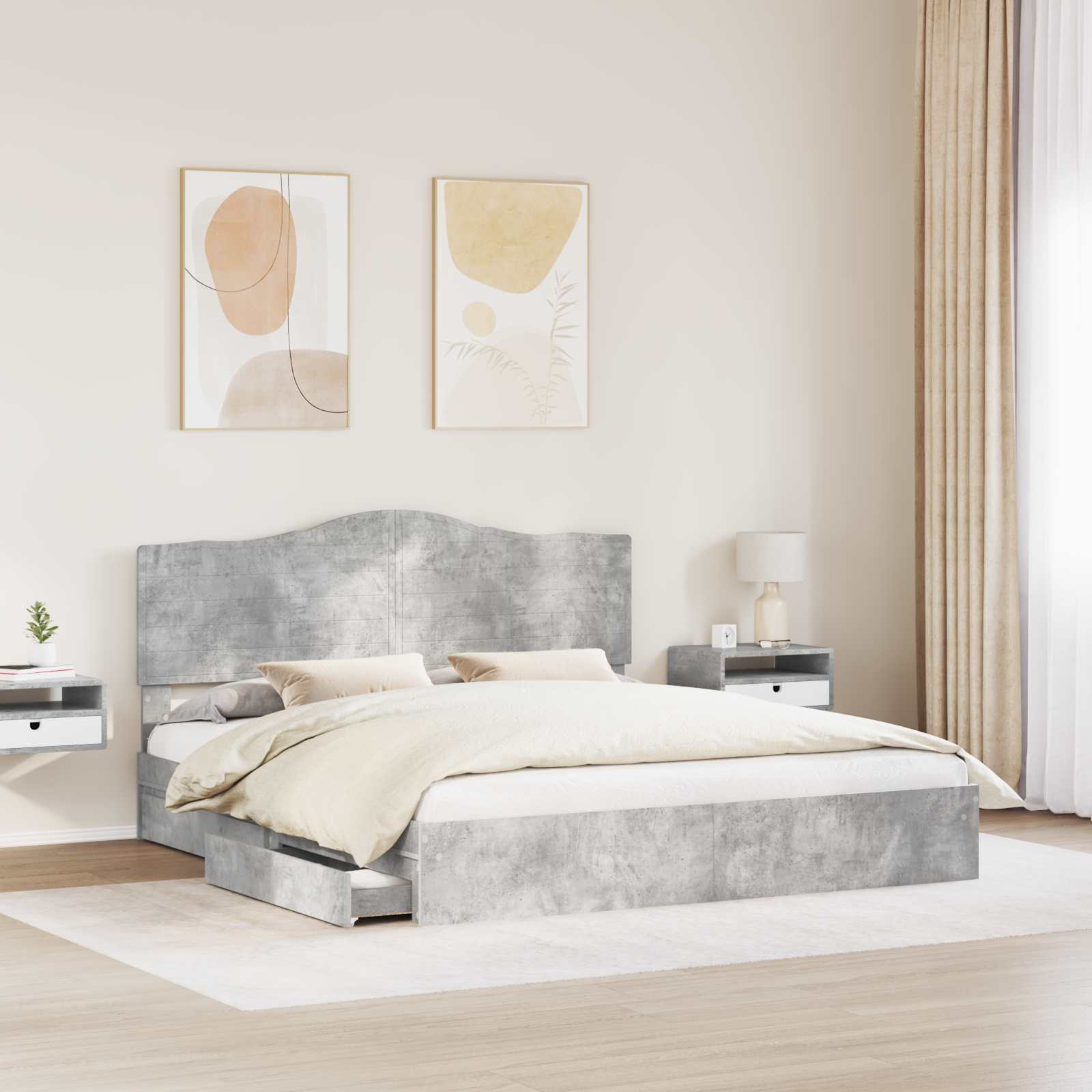 Κρεβάτι Αποθήκης Σκυρόδεμα Γκρι 180 x 200 cm Επεξεργασμένο ξύλο - Pakobazaar