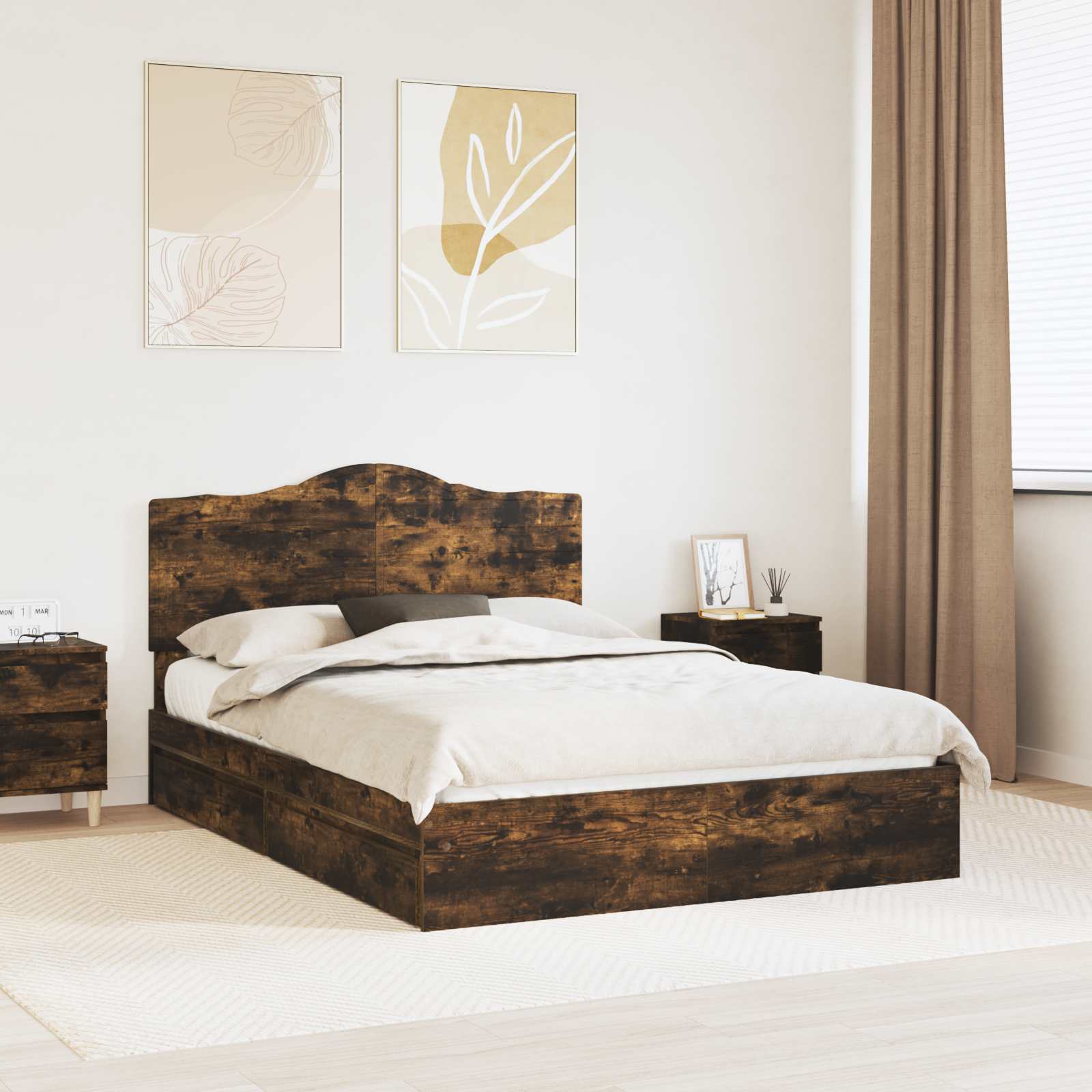 Κρεβάτι Αποθήκης Καπνιστό Δρύς 140 x 200 cm Επεξεργασμένο Ξύλο