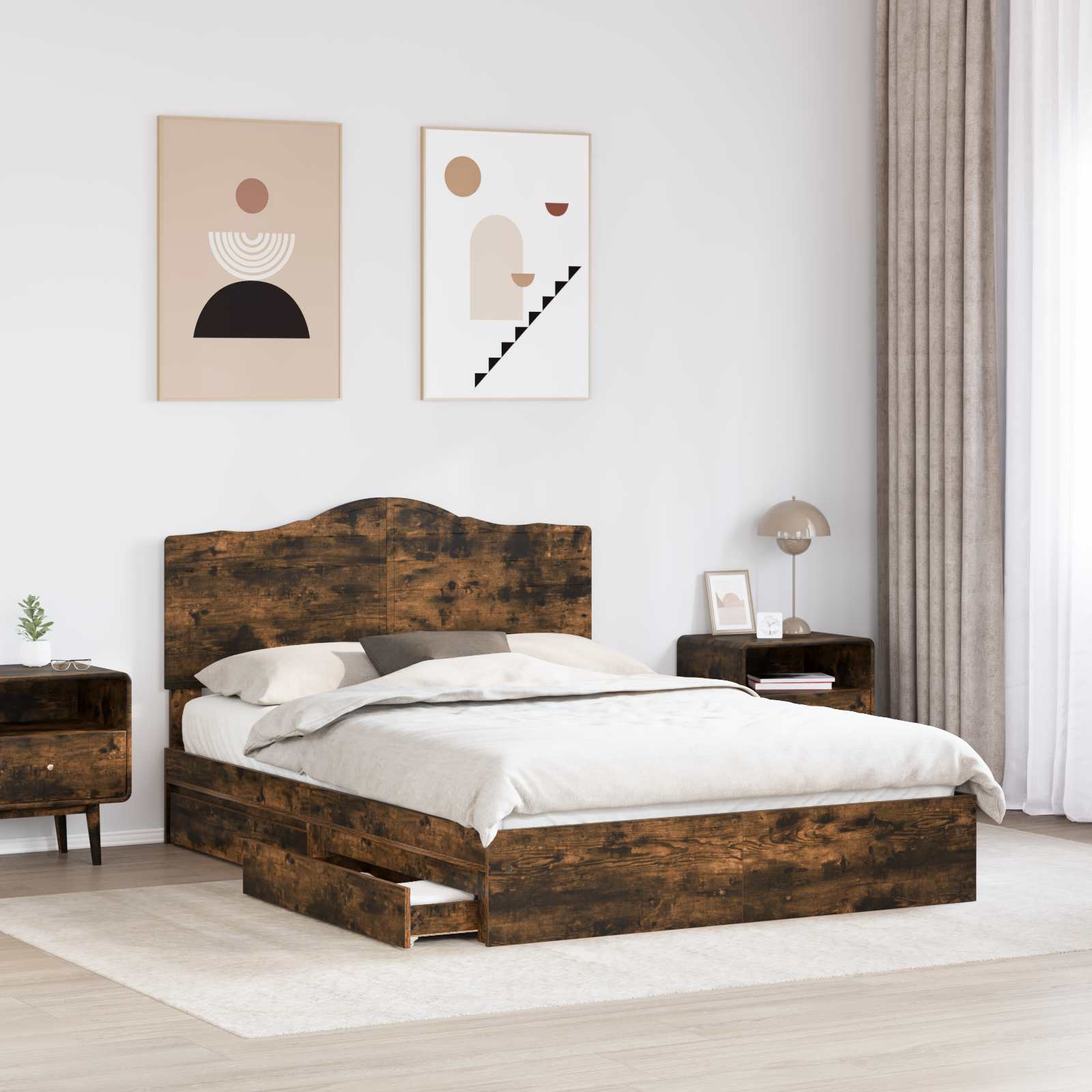 Κρεβάτι Αποθήκης Καπνιστό Δρύς 140 x 200 cm Επεξεργασμένο Ξύλο