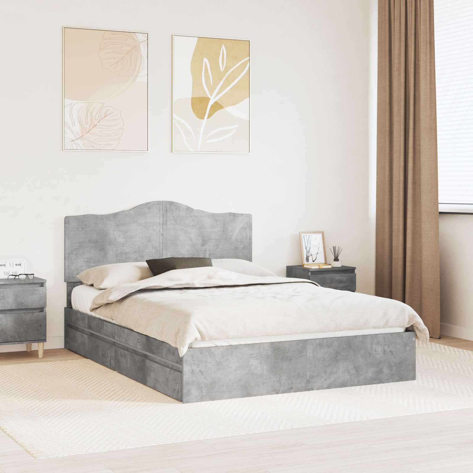 Κρεβάτι Αποθήκης Σκυρόδεμα Γκρι 140 x 190 cm Επεξεργασμένο Ξύλο