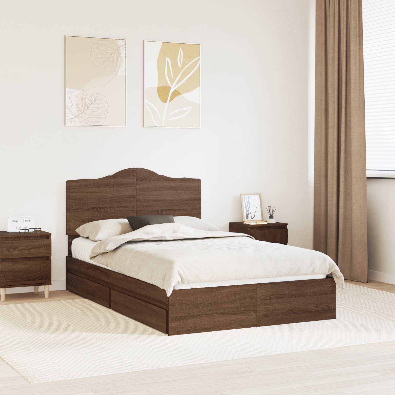 Κρεβάτι Αποθήκης Καφέ δρυς 135 x 190 cm Επεξεργασμένο Ξύλο