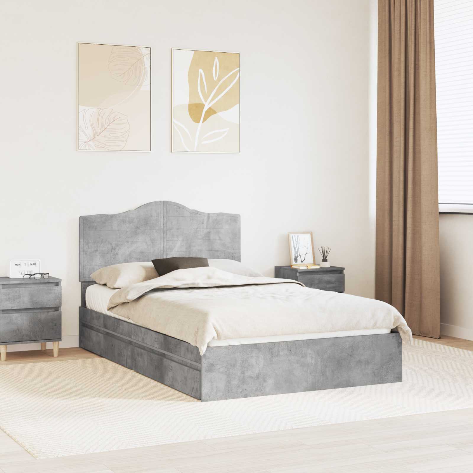 Κρεβάτι Αποθήκης Σκυρόδεμα Γκρι 120 x 190 cm Επεξεργασμένο Ξύλο