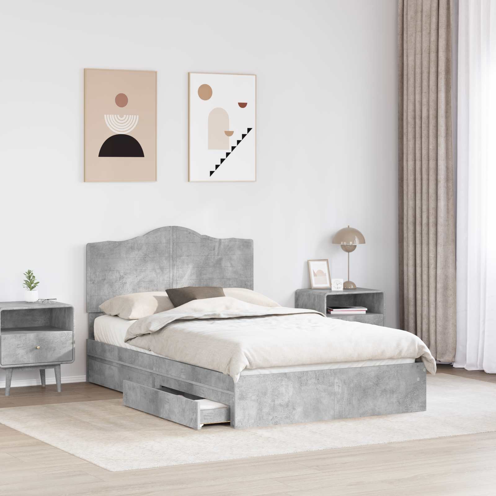 Κρεβάτι Αποθήκης Σκυρόδεμα Γκρι 120 x 190 cm Επεξεργασμένο Ξύλο