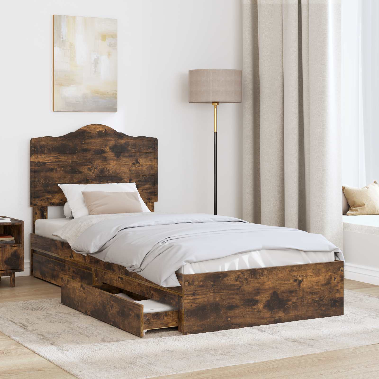 Κρεβάτι Αποθήκης Καπνιστό Δρύς 90 x 190 cm Επεξεργασμένο ξύλο