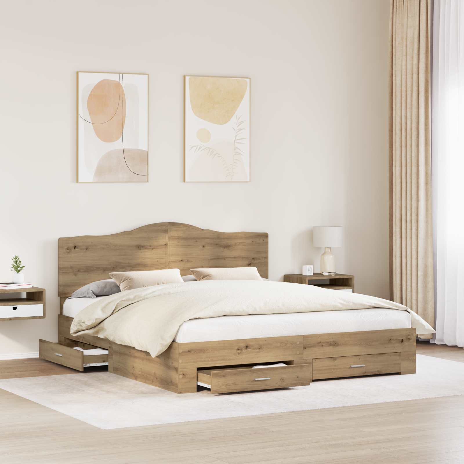 Σκελετός Κρεβατιού Artisan Oak 180 x 200 cm Επεξεργασμένο Ξύλο - Pakobazaar