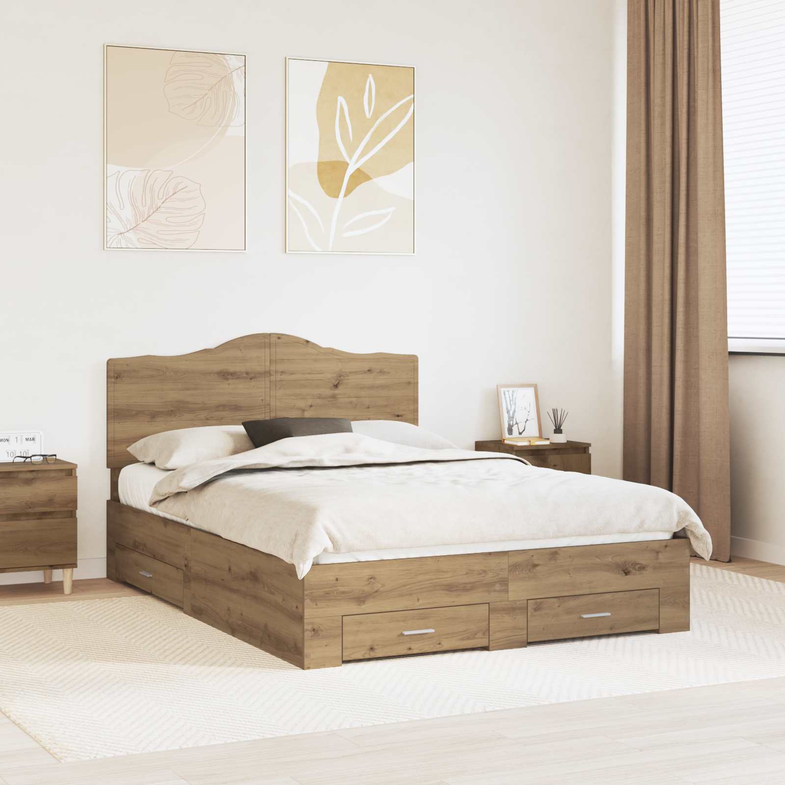 Σκελετός Κρεβατιού Artisan Oak 140 x 190 cm Επεξεργασμένο Ξύλο - Pakobazaar