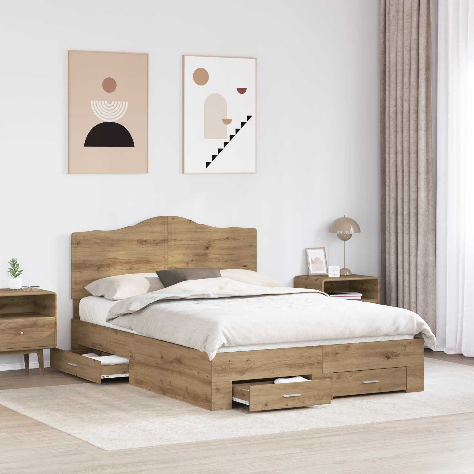Σκελετός Κρεβατιού Artisan Oak 140 x 190 cm Επεξεργασμένο Ξύλο - Pakobazaar