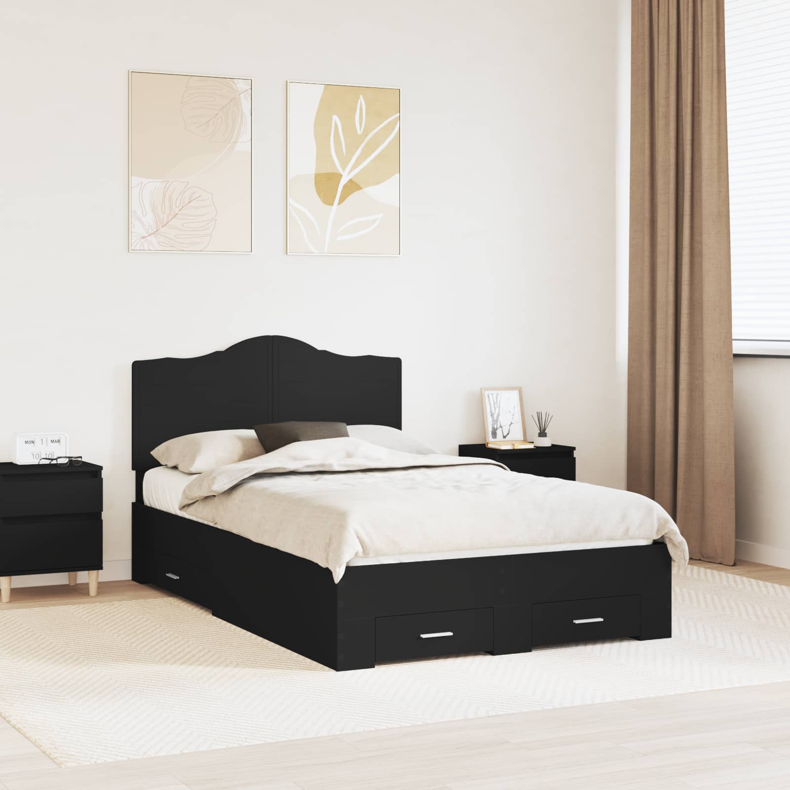 Σκελετός Κρεβατιού Μαύρο 135 x 190 cm Επεξεργασμένο ξύλο