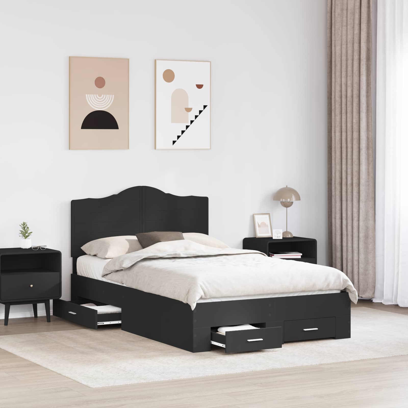 Σκελετός Κρεβατιού Μαύρο 135 x 190 cm Επεξεργασμένο ξύλο