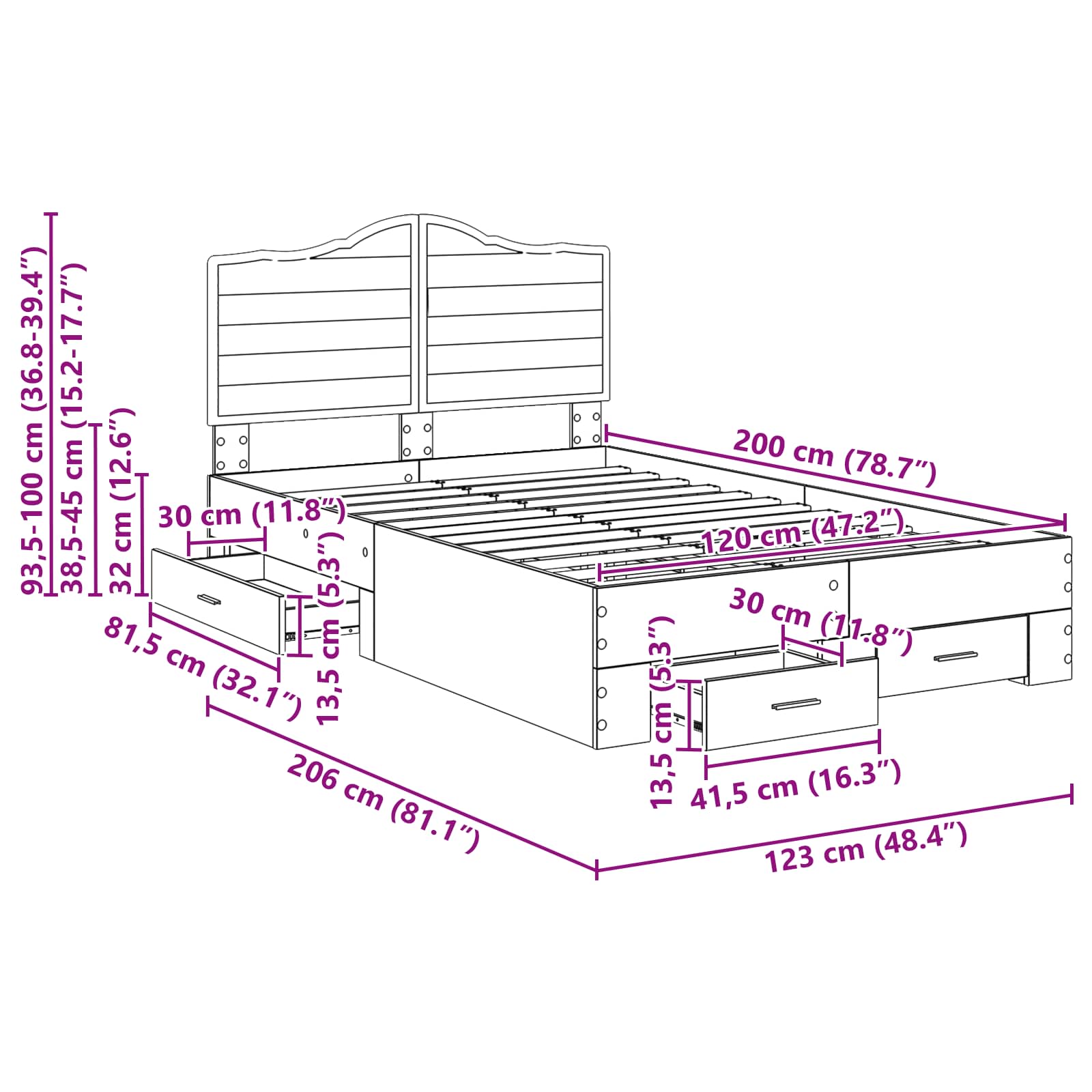 Σκελετός Κρεβατιού με κεφαλάρι Καπνιστό Δρύς 120 x 200 cm