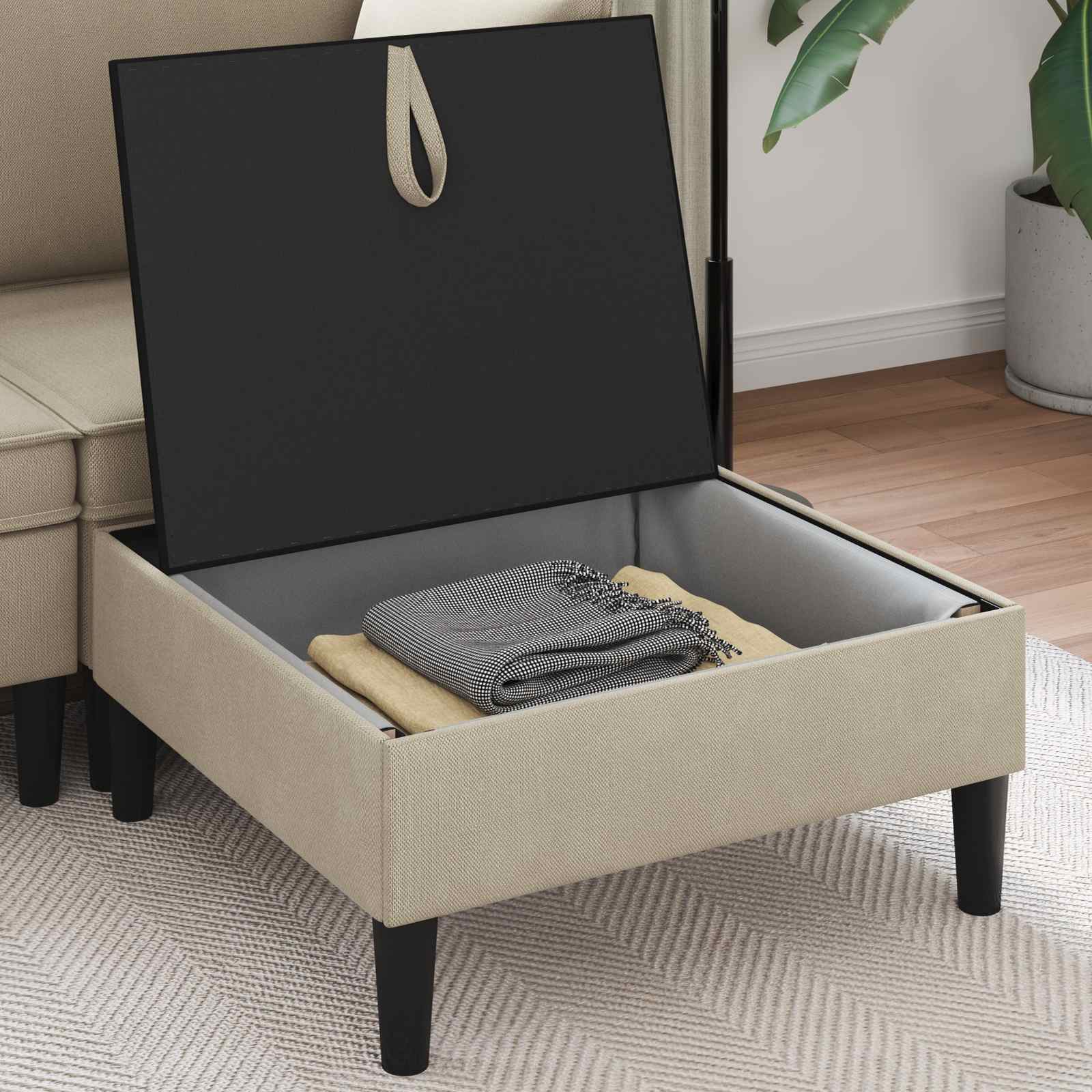 Σκαμπό Καναπέ με Αποθήκη Άμμος Βελούδο - Pakobazaar