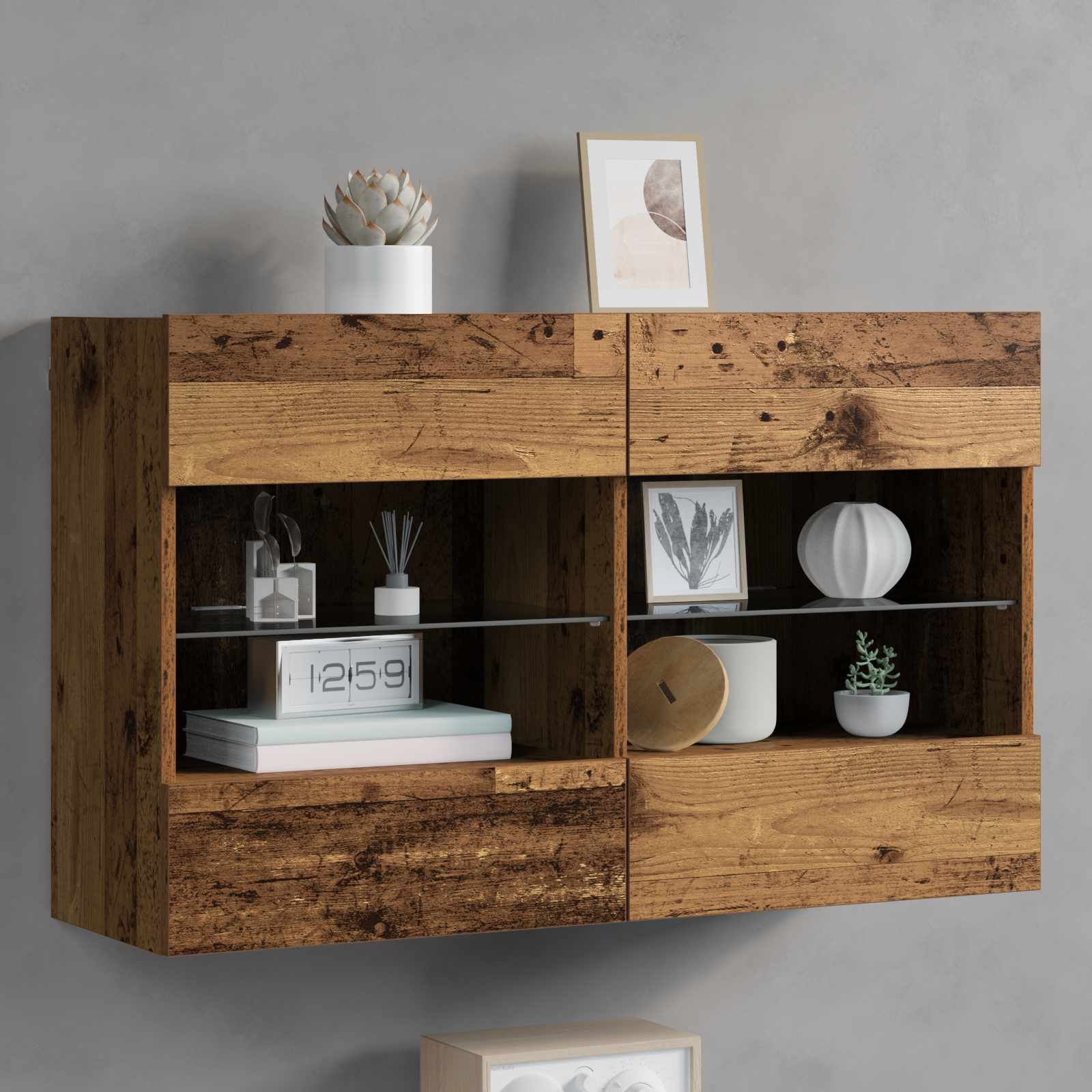 Ντουλάπι Τηλεόρασης Τοίχου Παλιό Ξύλο 98,5 x 30 x 60,5 εκ - Pakobazaar