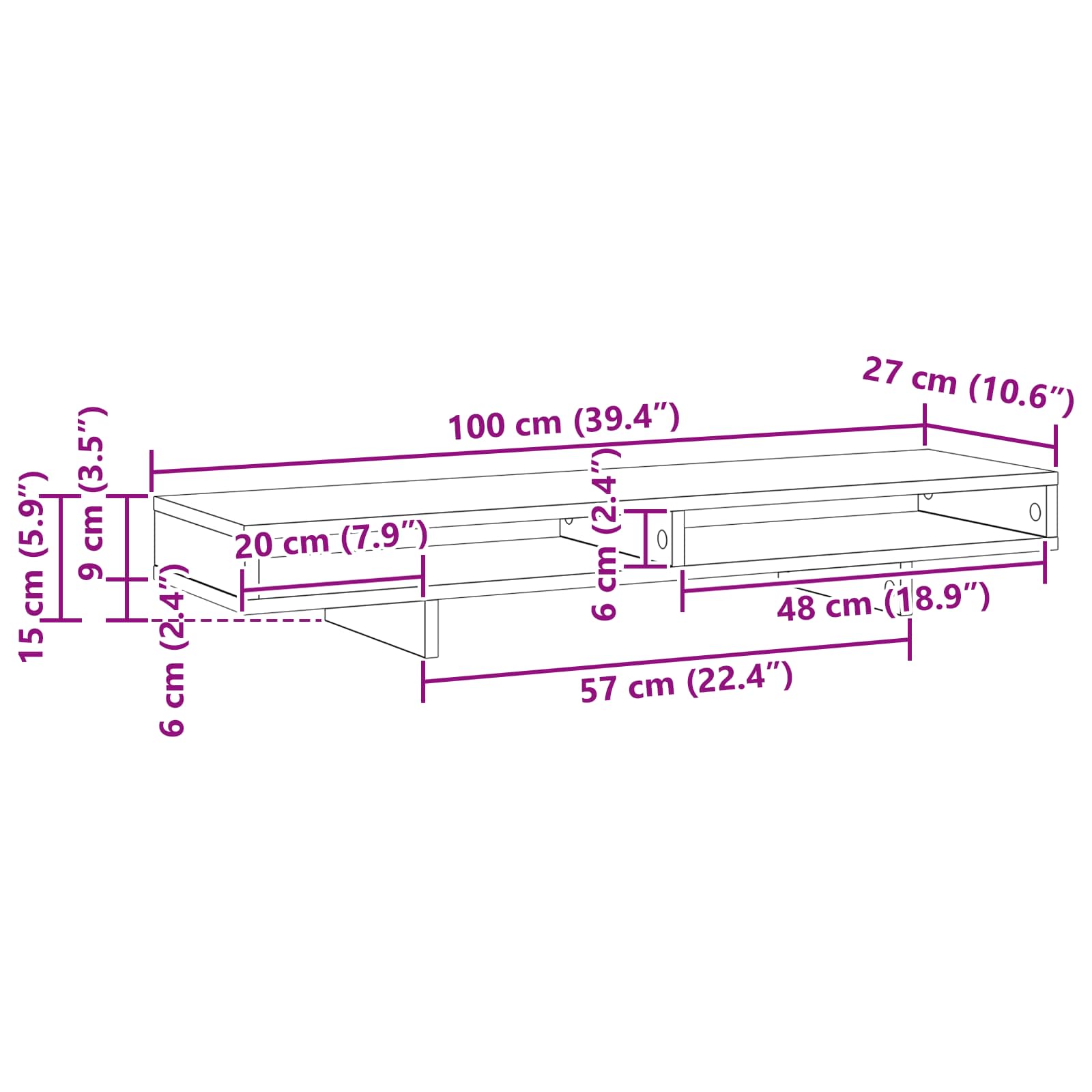 Βάση Μόνιτορ με ράφι Μαύρο 100 x 27 x 15 cm Επεξεργασμένο ξύλο - Pakobazaar