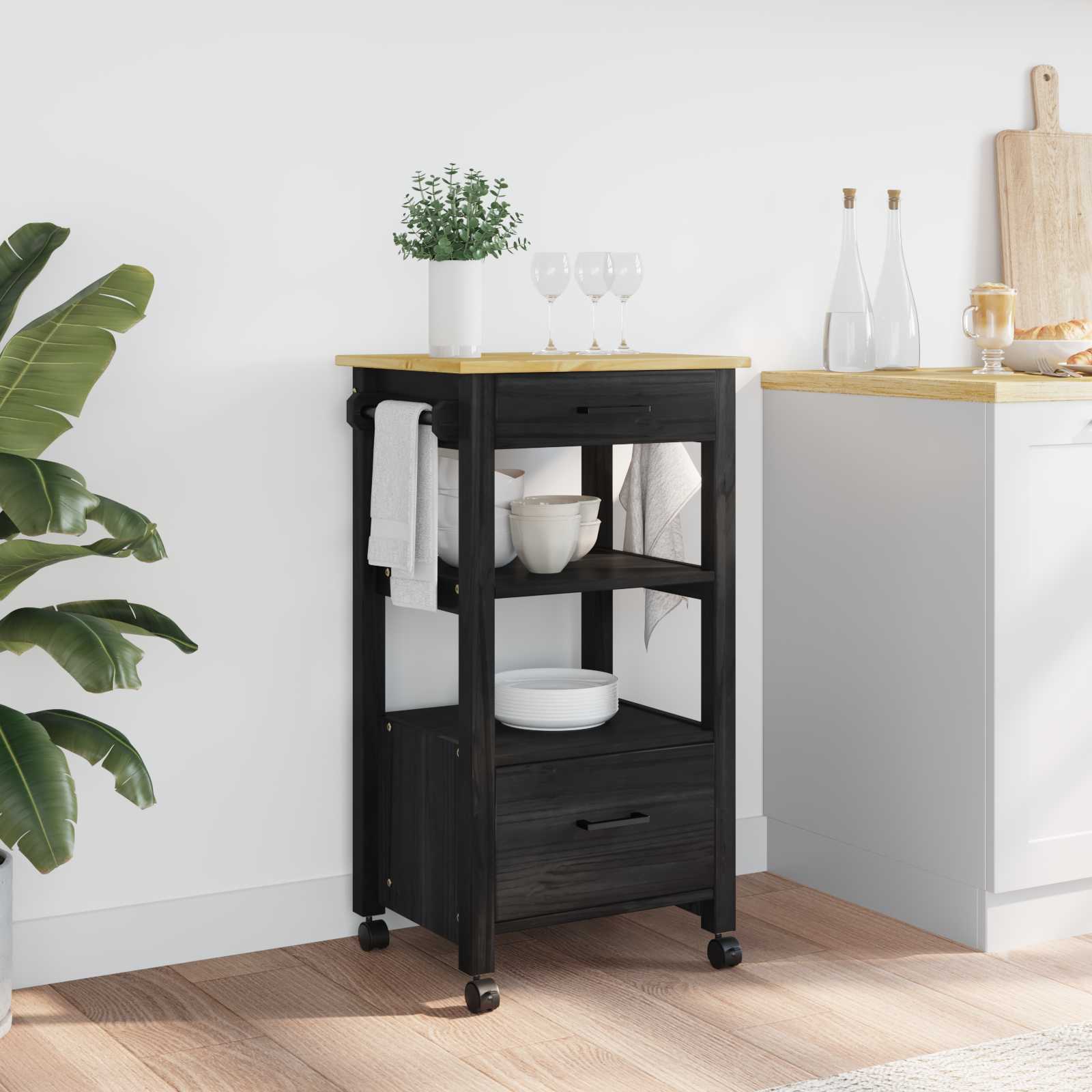 Καρότσι Κουζίνας MONZA Μαύρο 48 x 40 x 88,5 εκ. - Pakobazaar