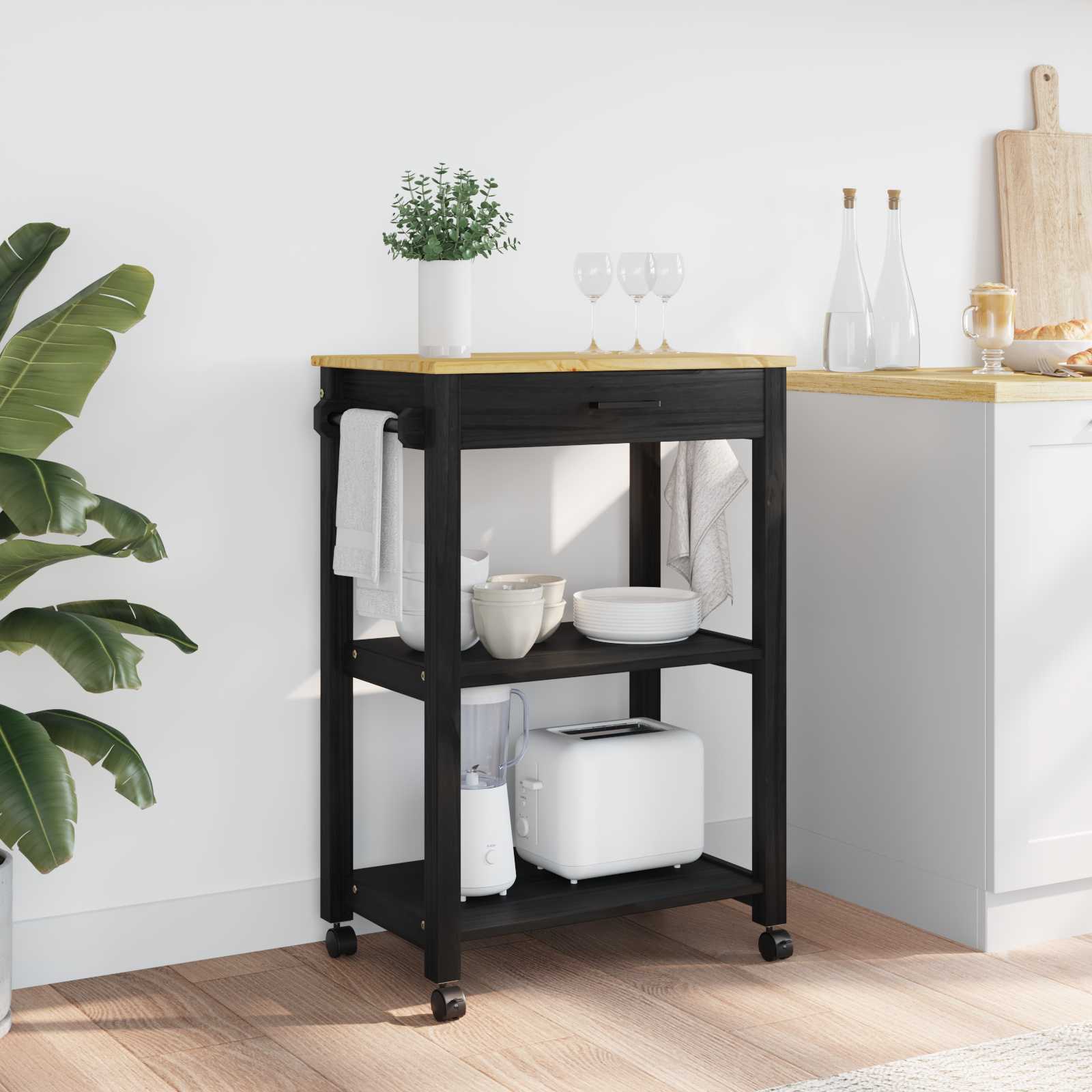 Καρότσι Κουζίνας MONZA Μαύρο 60 x 40 x 88,5 εκ - Pakobazaar