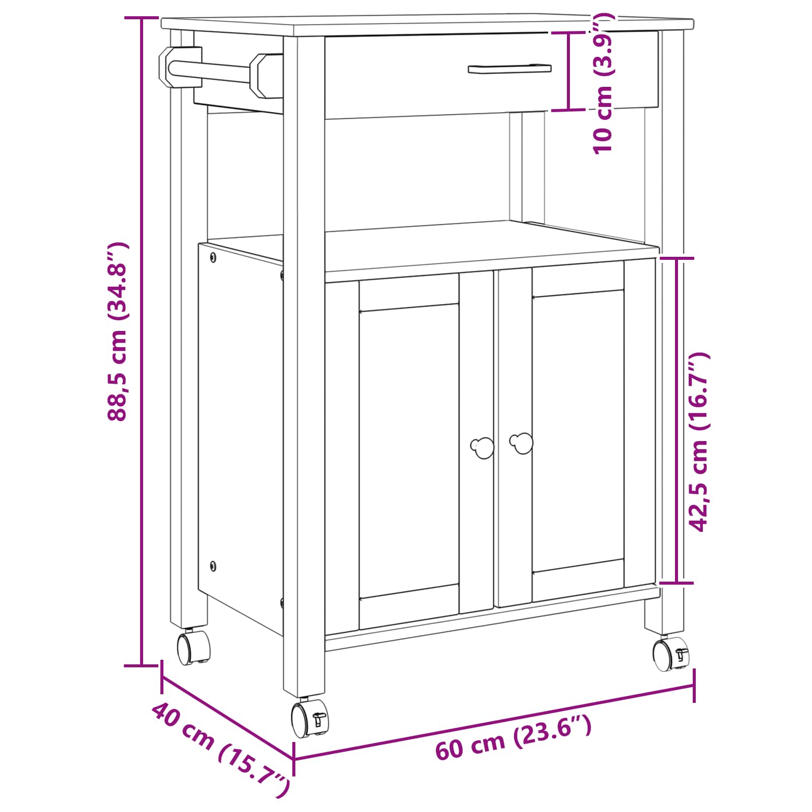 Καρότσι Κουζίνας MONZA Μαύρο 60 x 40 x 88,5 εκ - Pakobazaar