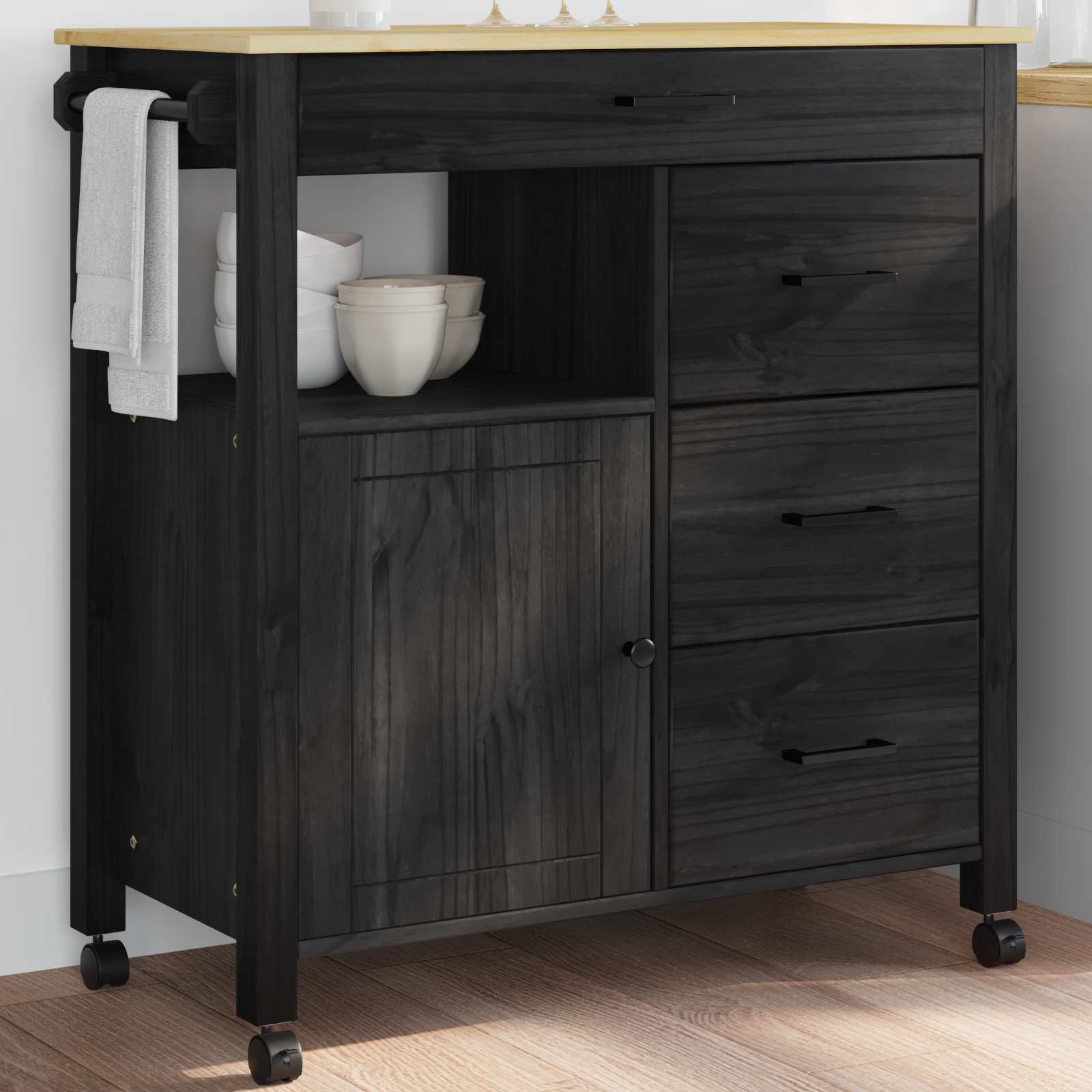 Καρότσι Κουζίνας MONZA Μαύρο 84 x 40 x 88,5 εκ. - Pakobazaar