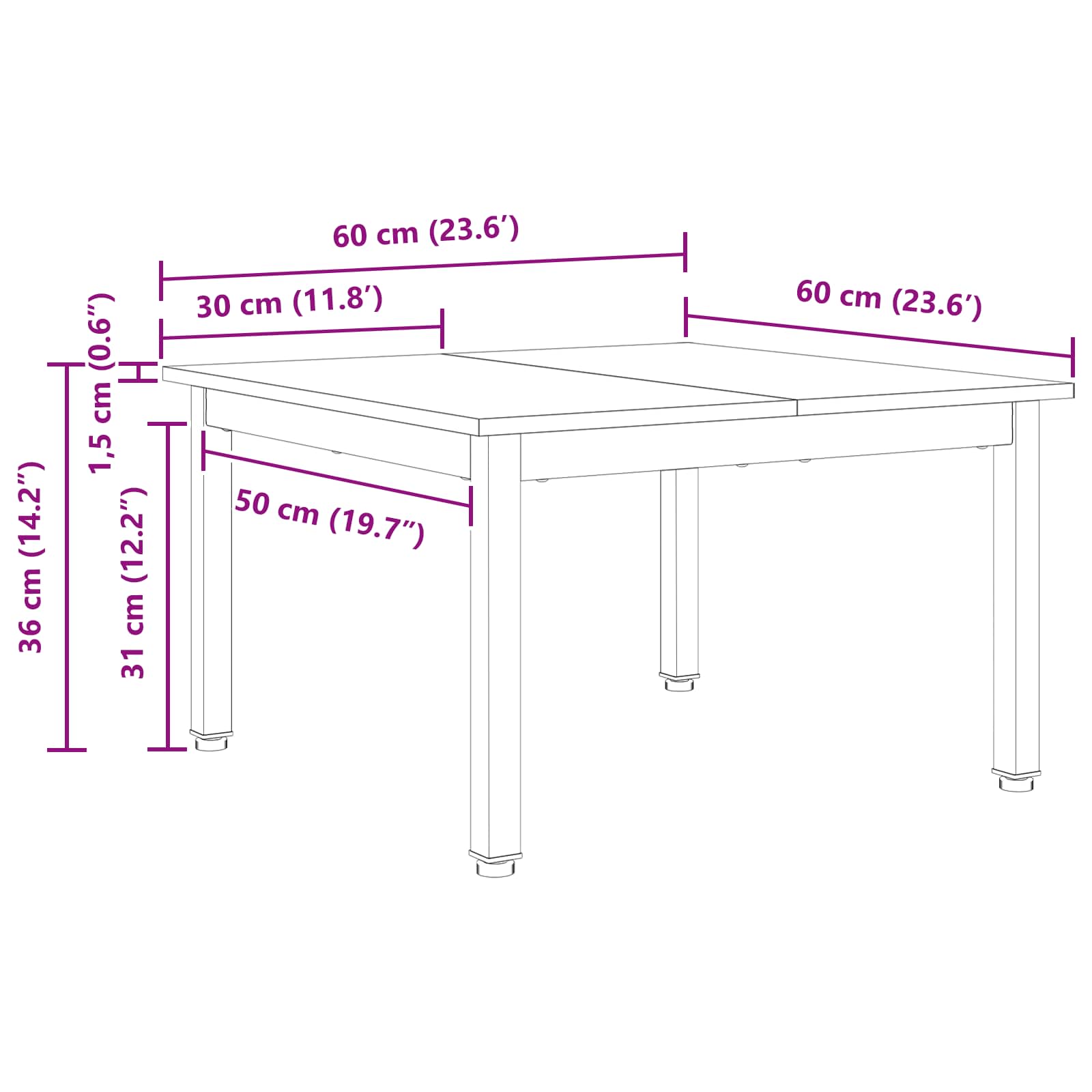Τραπεζάκι σαλονιού Φυσικό 60 x 60 x 36 cm Στερεά ξυλεία πεύκου