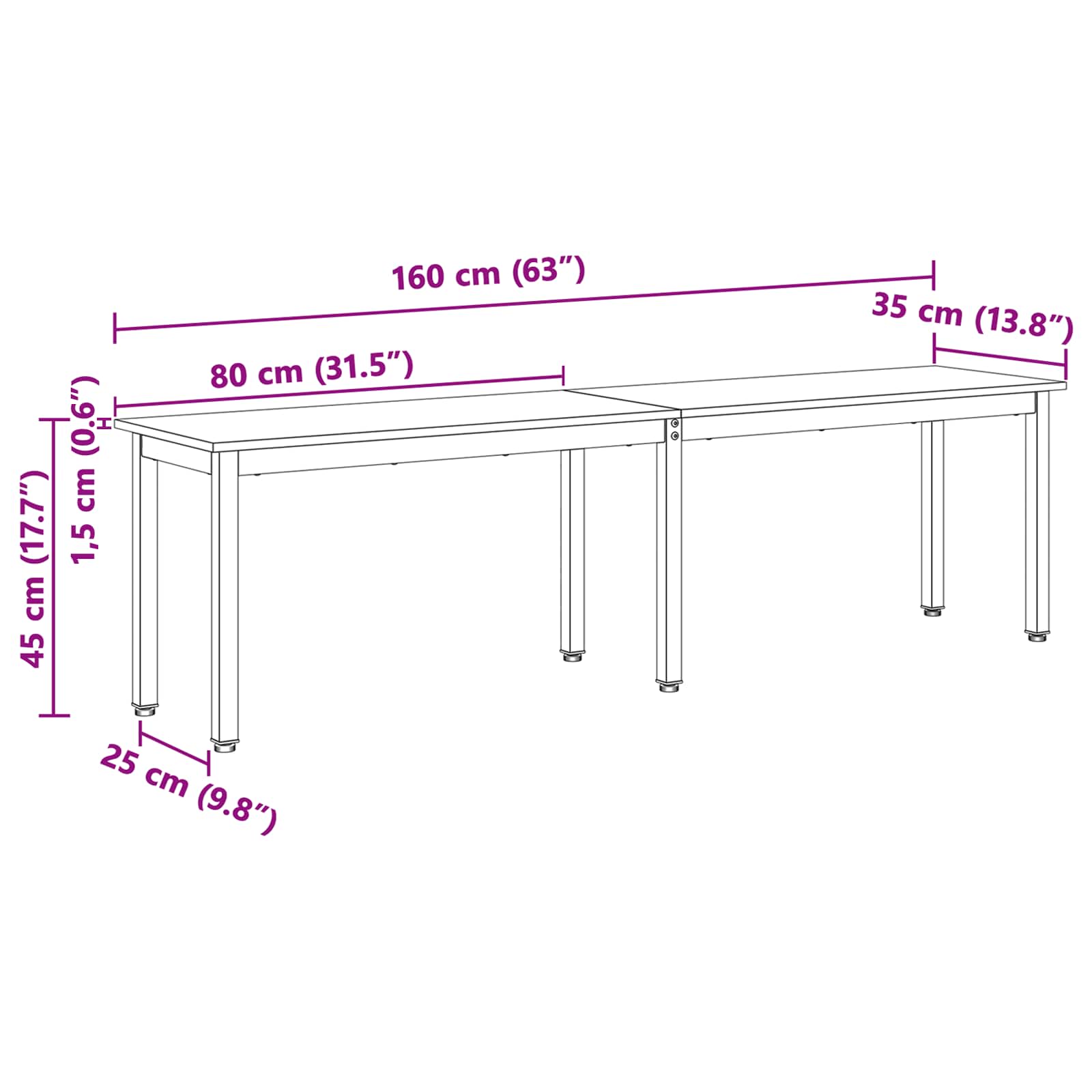 παγκάκι Λευκό 160 x 35 x 45 cm Στερεά ξυλεία πεύκου