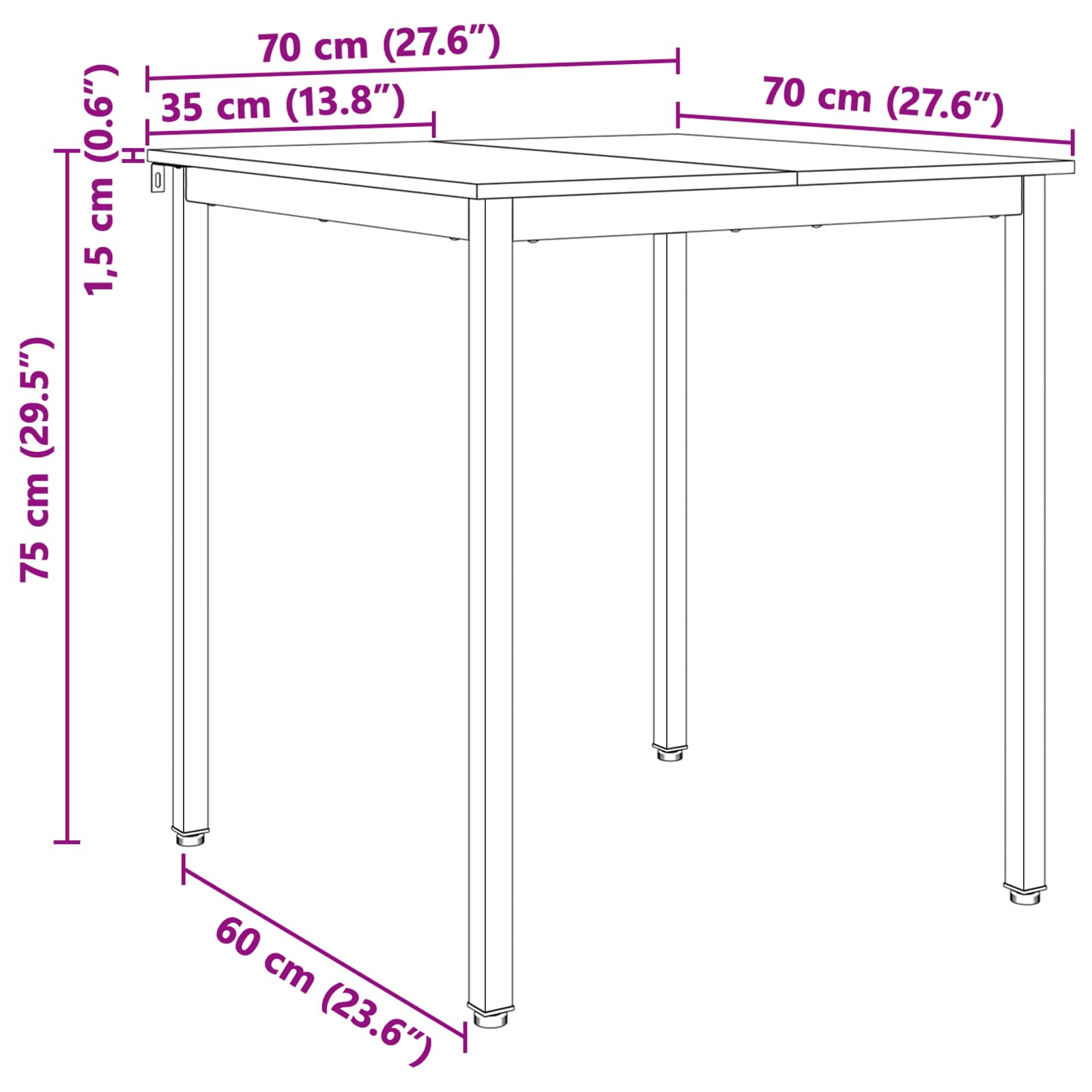 Τραπεζαρία Φυσικό 70 x 70 x 75 cm Στερεά ξυλεία πεύκου