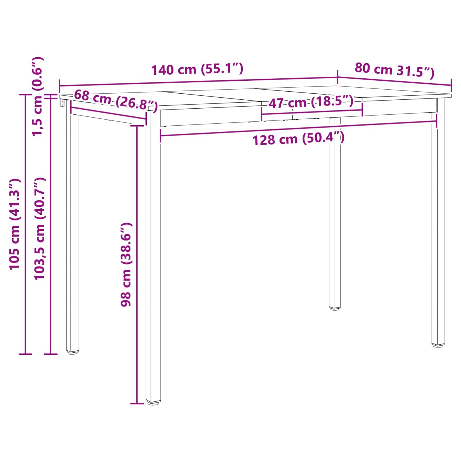 Τραπέζι μπαρ Φυσικό 140 x 80 x 105 εκ. Στερεά ξυλεία πεύκου