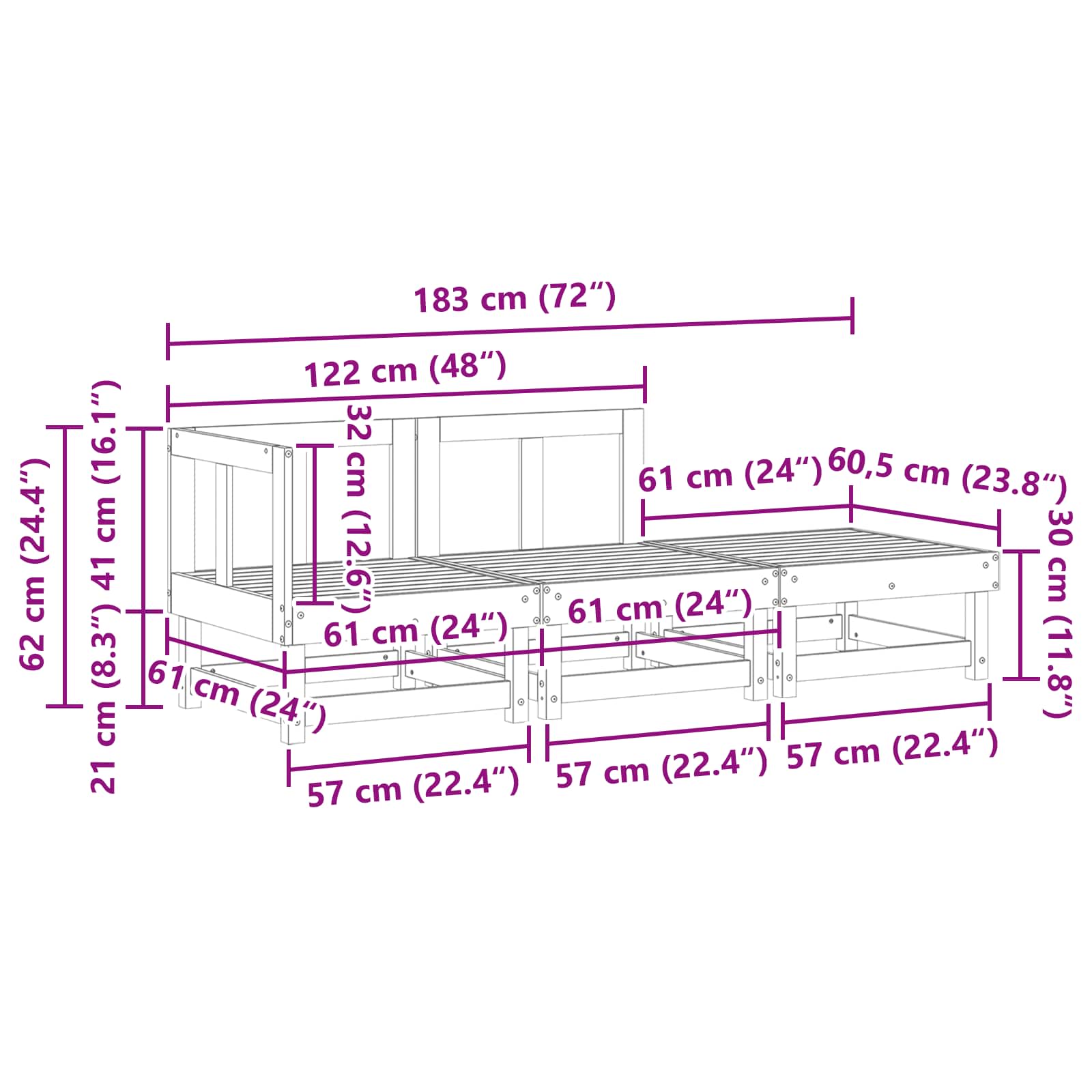 Ενοποιημένες καναπέδες Κερωμένο Καφέ 183 x 61 x 62 εκ - Pakobazaar