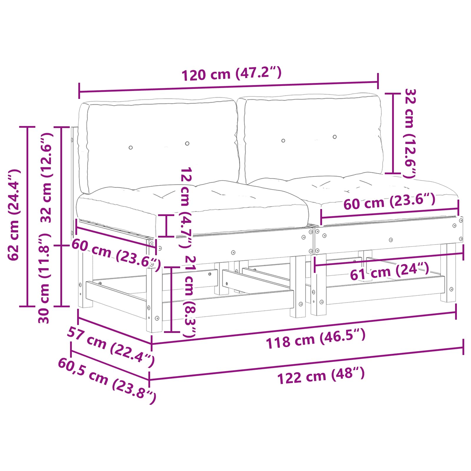 Καναπές Κήπου μεσαίου μεγέθους Στερεό πεύκο Κερωμένο Καφέ - Pakobazaar
