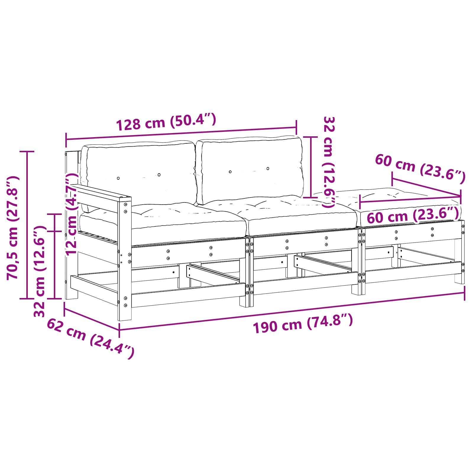 Ενοποιημένες καναπέδες Κερωμένο Καφέ 190 x 62 x 70,5 εκ - Pakobazaar