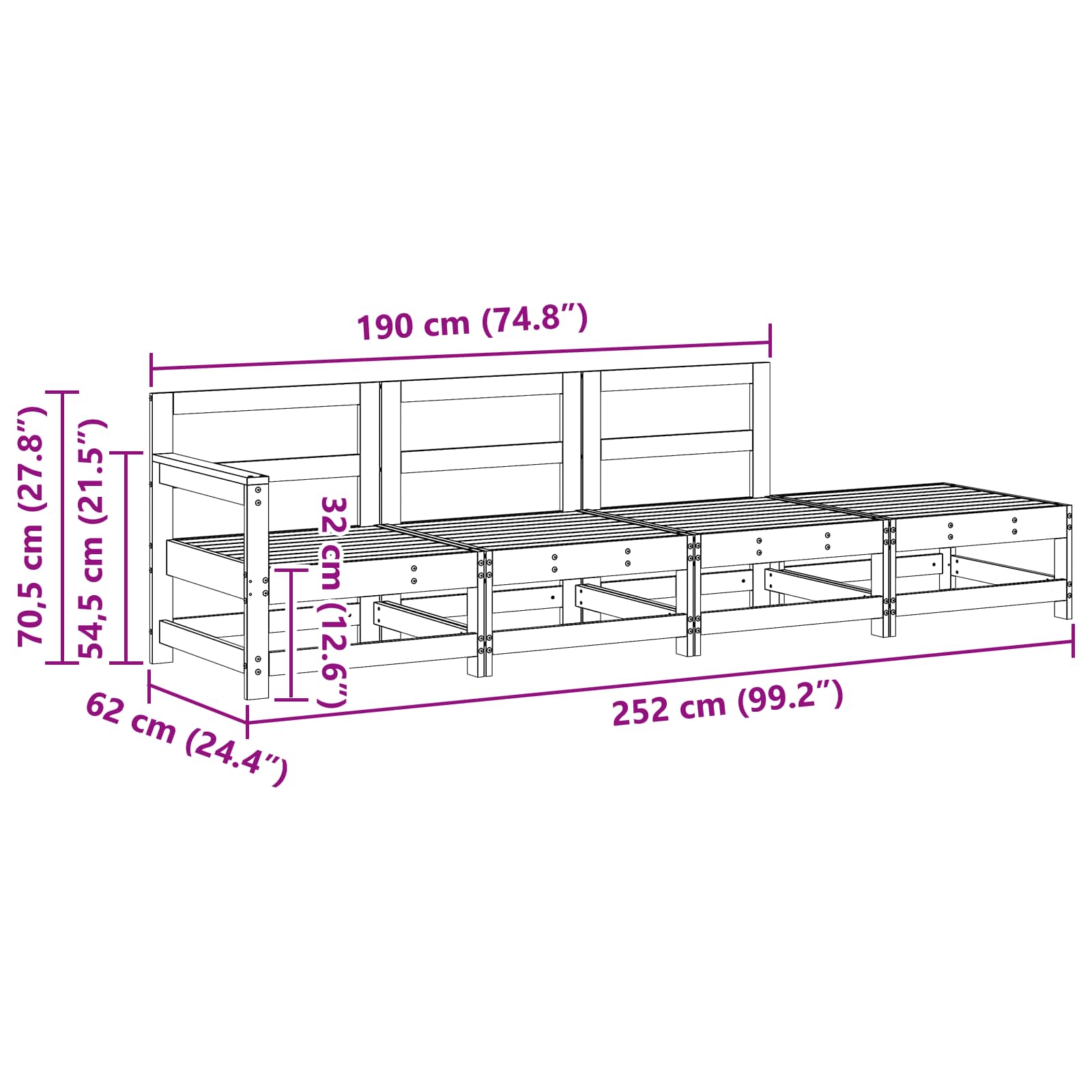 Ενοποιημένες καναπέδες Κερωμένο Καφέ 252 x 62 x 70,5 εκ - Pakobazaar