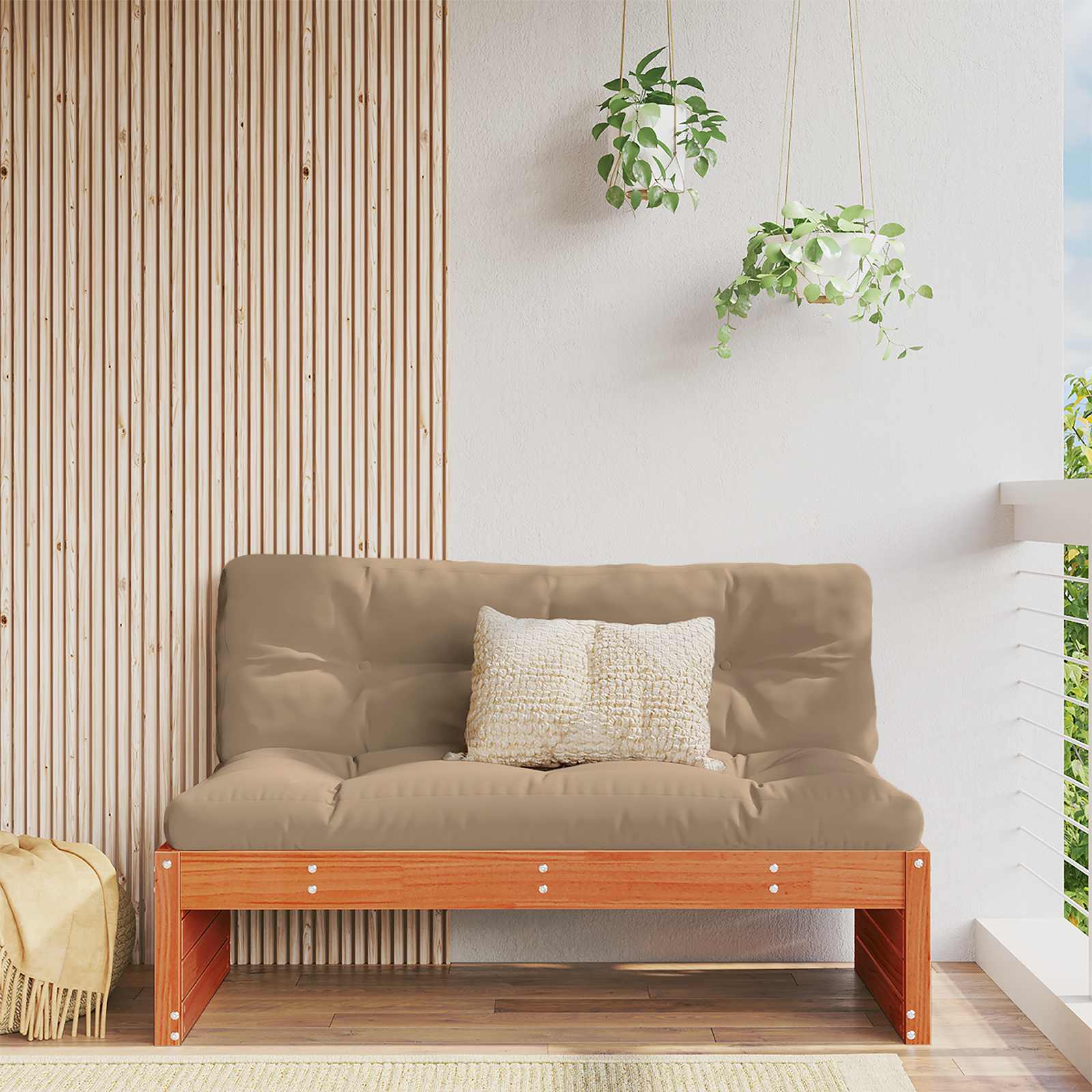 Καναπές Κήπου μεσαίου μεγέθους Στερεό ξύλο πεύκου Κερωμένο Καφέ