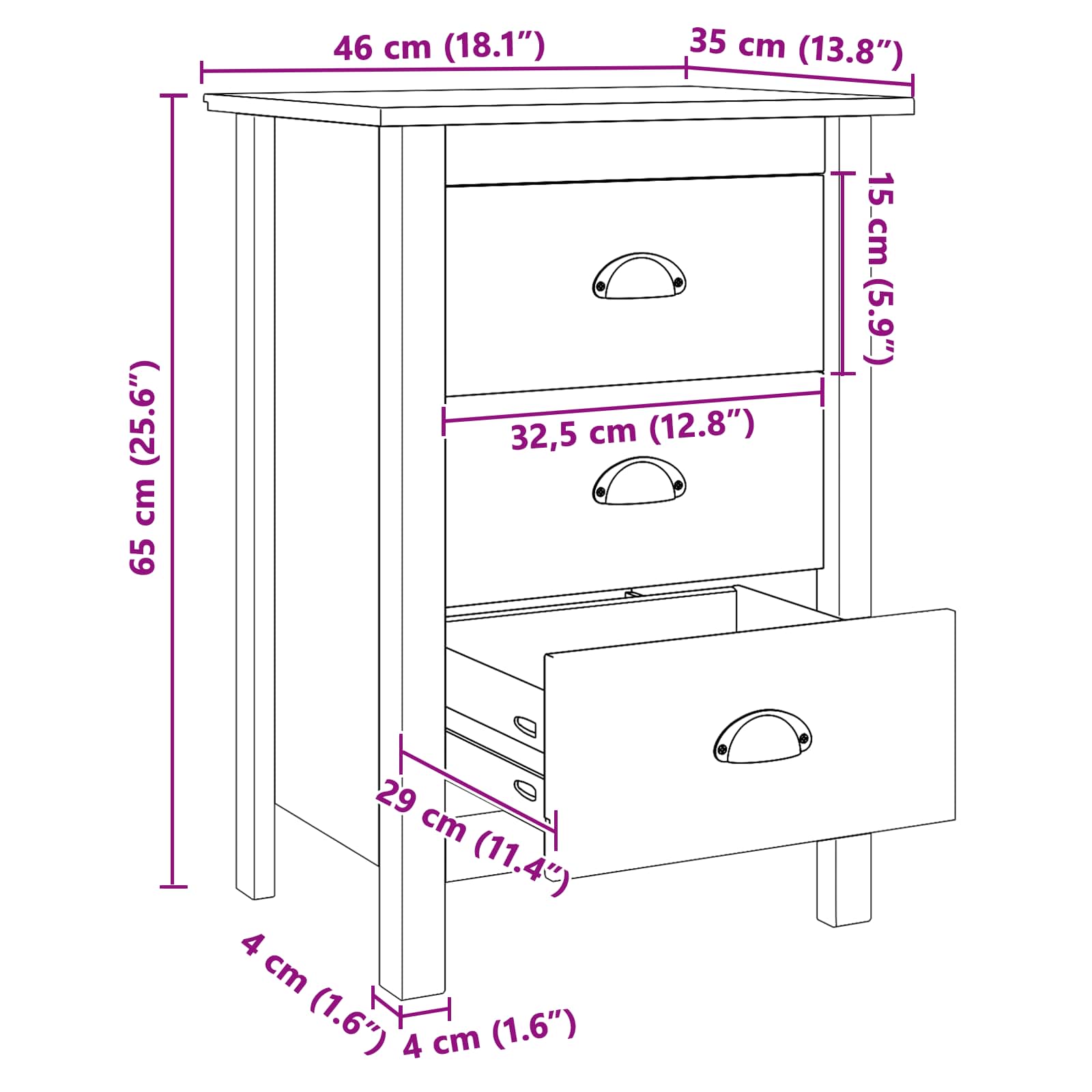 Κομοδίνο Μέλι Καφέ 46 x 35 x 65 εκ Στερεό ξύλο πεύκου - Pakobazaar