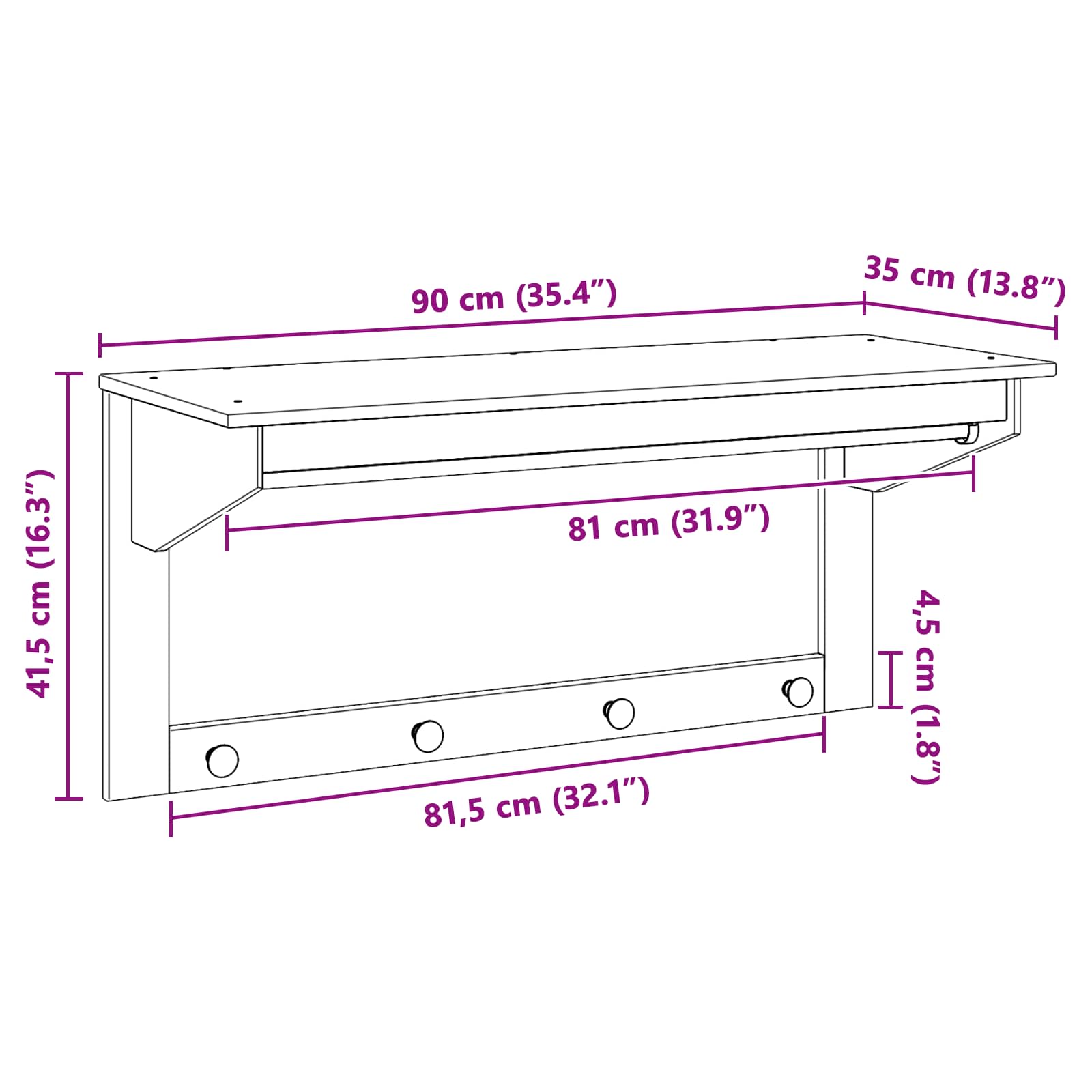 Κρεμάστρα Λευκό και καστανό μέλι 90 x 35 x 41.5 εκ. - Pakobazaar