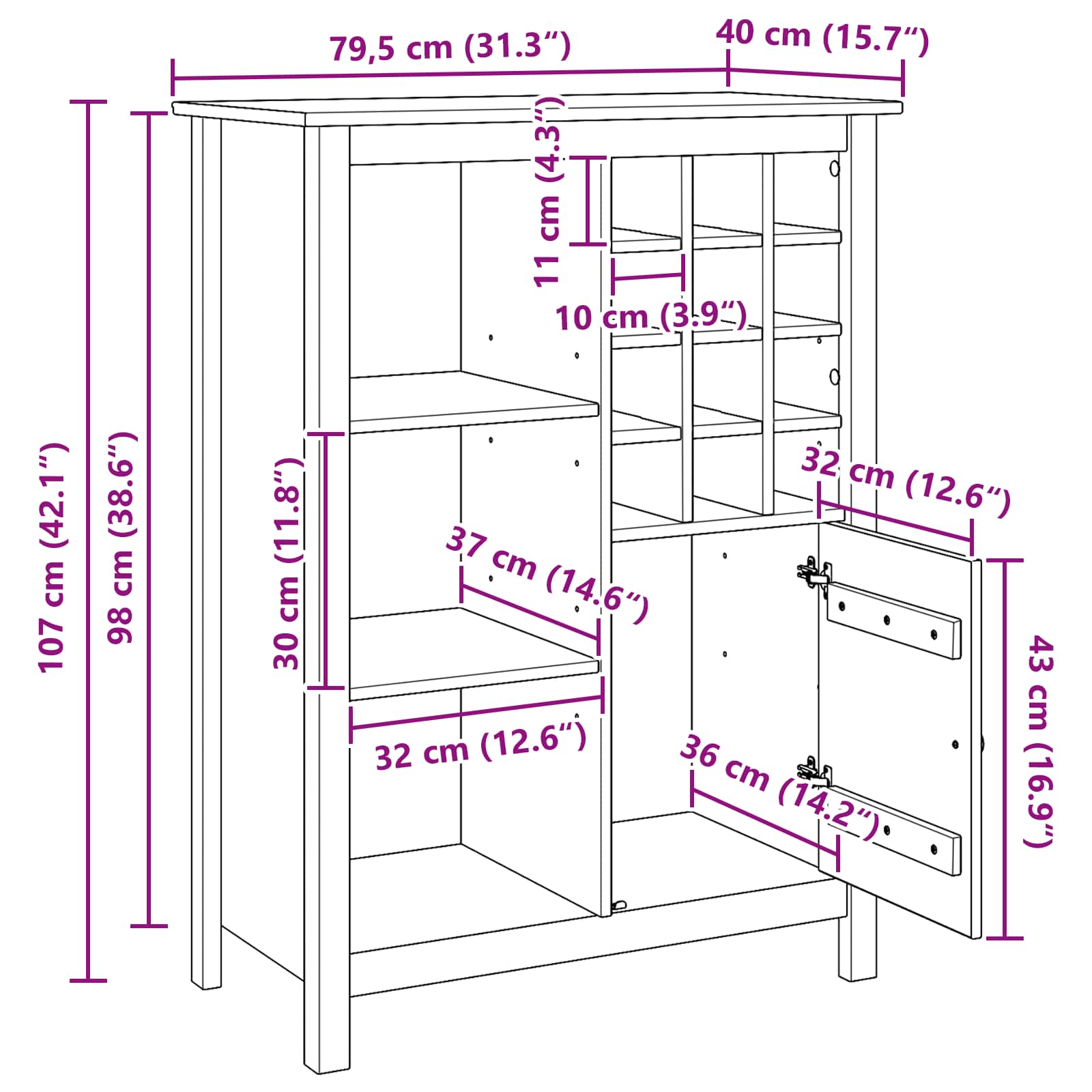 Ντουλάπι κρασιού HILL Μέλι Καφέ 79.5 x 40 x 107.5 εκ - Pakobazaar
