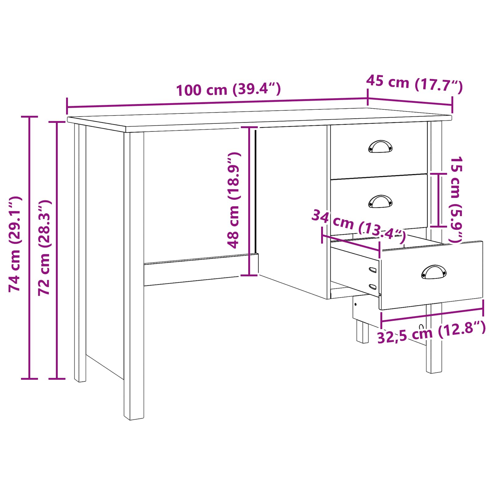 Γραφείο με Συρτάρια με συρτάρι Μέλι Καφέ 100 x 45 x 74 εκ - Pakobazaar