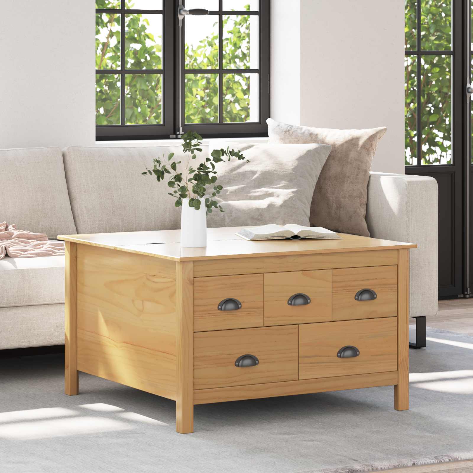 Τραπεζάκι σαλονιού με συρτάρι Μέλι Καφέ 79.5 x 79.5 x 49 εκ. - Pakobazaar