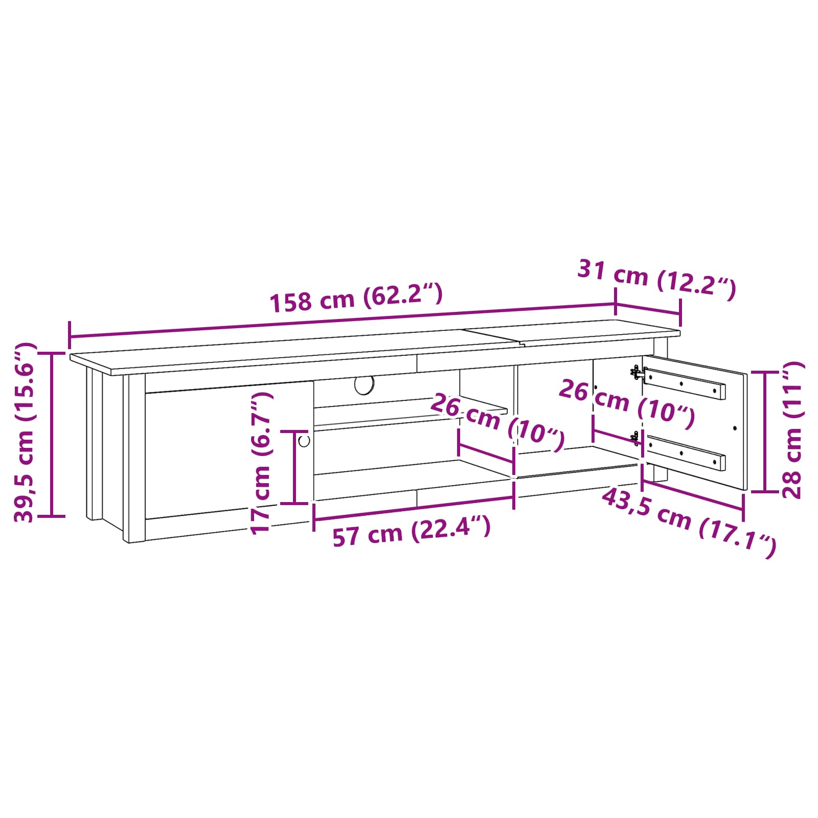 Ράφι τηλεόρασης HILL Μέλι Καφέ 158 x 40 x 39.5 εκ. Στερεό πεύκο - Pakobazaar